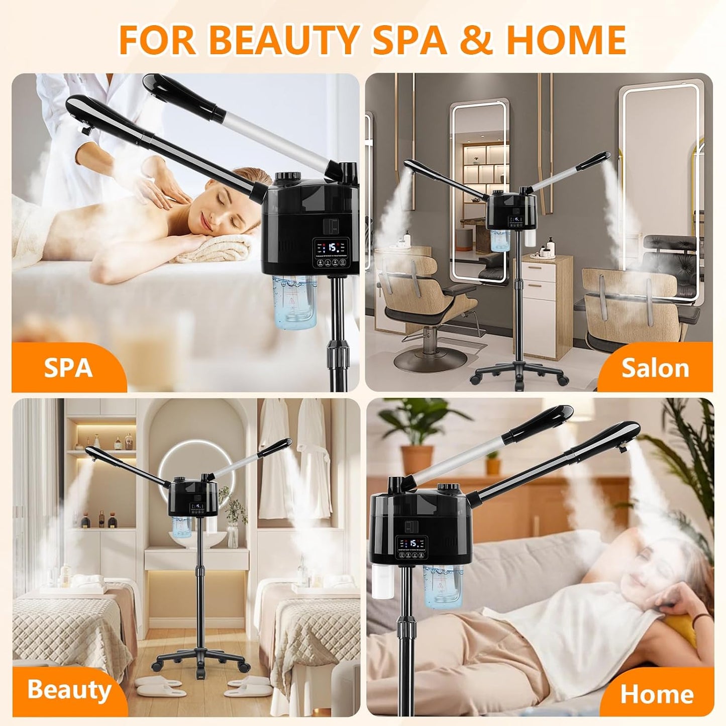 Professional Facial Steamer with Ozone and Hot & Cold Mist, Esthetician Steamer on Wheels, Face Humidifier for Facial Deep Cleaning, Digital Facial Steamer for Home and Salon, Black