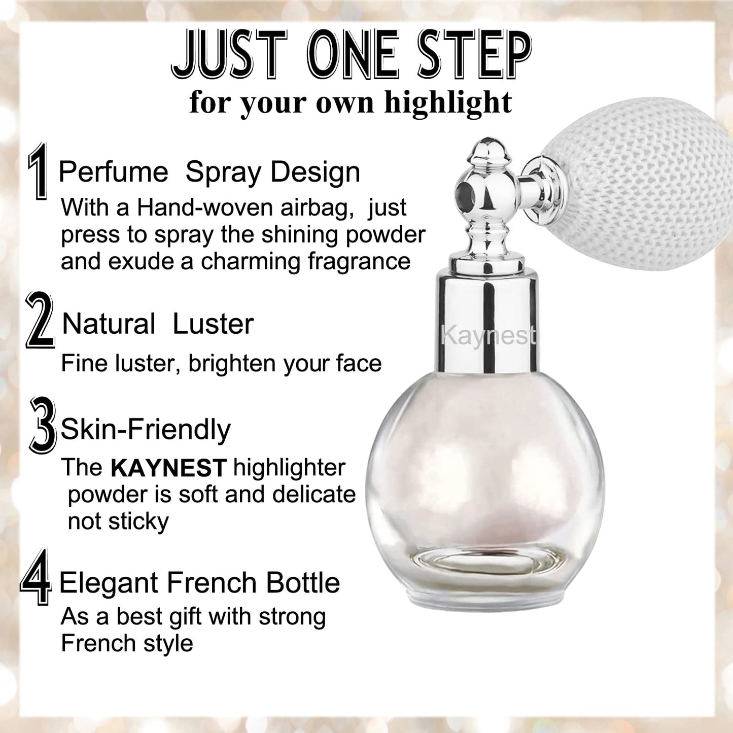 Champagne Highlighter Spray, Loose Shimmer Powder High Gloss Makeup Mist for Body, Face, Hair, Long Lasting Glitter Hairspray for Festive Party, Stage Shows, Nightclubs, Bar (2#)