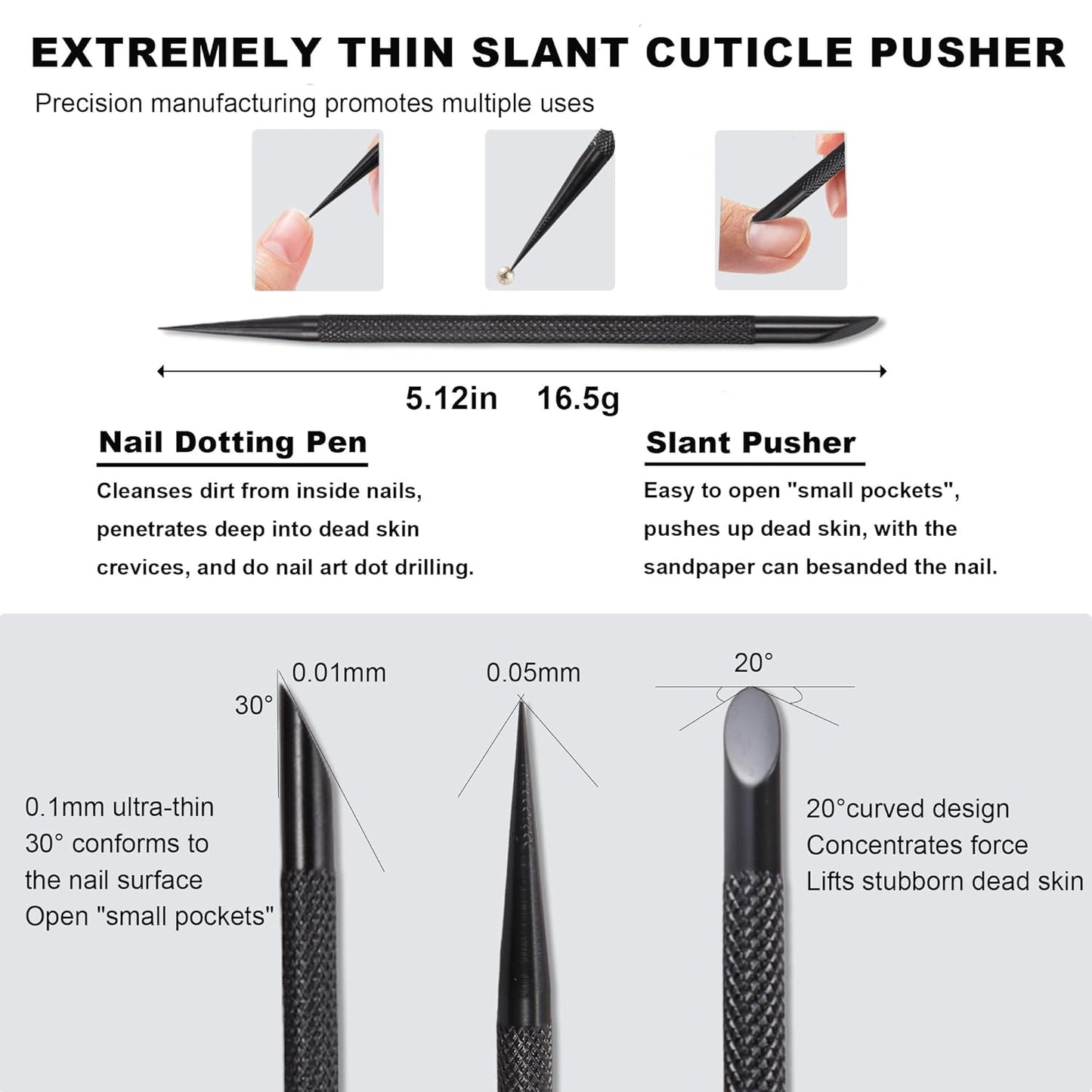 Cuticle Pusher Cuticle Nipper Set, Russian Pre-Treatment Nail Pushers, Cuticle Remover with 100/180 Grit Sandpaper, 7mm Full Jaw Cuticle Trimmer, Nail Care for Manicure Pedicure Nail Art