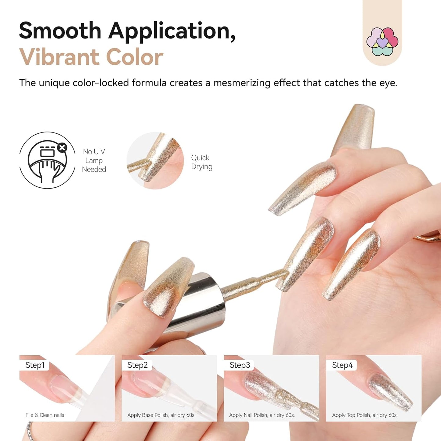 SAVILAND Color Artistry Champagne Gold Nail Polish - 7 Days Shimmer Holographic Metallic Glitter Fingernail Polish Sparkle Shiny Nail Lacquer for Toe Salon Manicure DIY Nail Art Home