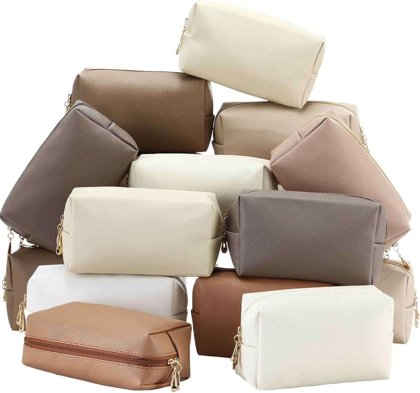 Kigeli 15 Pcs Aesthetic Makeup Bags PU Leather Cosmetic Pouches Waterproof Plain Toiletry Bags Makeup Pouches Bulk for Women Party Gift Travel Storage Organizer(Retro Color)