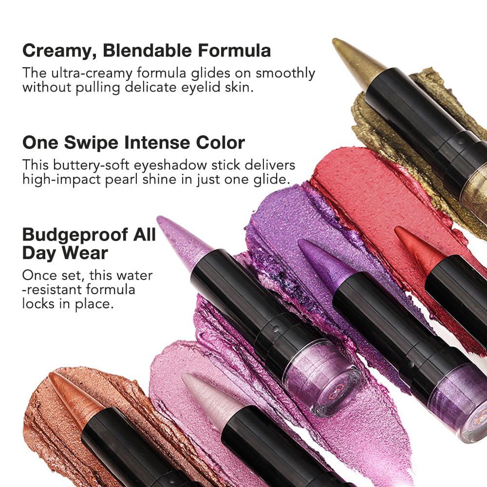 BINGBRUSH Glitter Eyeshadow Stick & Eyeliner Pencil, 4-in-1 Metallic Shimmer Cream Eyeshadow, Long-Lasting Waterproof Eye Brightener, Highly Pigmented Eye Makeup#(01-Sunset Blaze)