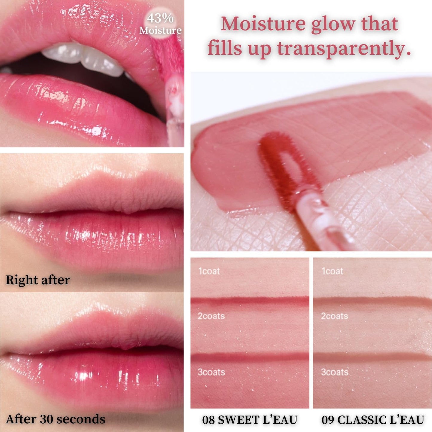 BBIA L’EAU Tint – Glossy & Glow Lip Stain, Watery Lip Tint, Non-Sticky, High Shine Finish, Long-lasting, Moisturizing, Lightweight, Natural, Daily Use, Vegan, Korean Lip Makeup (04 MAGNOLIA L'EAU)