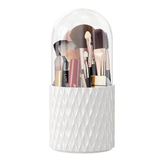 Makeup Brush Holder [Upgrade] [Dustproof & Waterproof] 360 Rotating Cosmetics Make up Brush Organizer Storage with Lid for Vanity