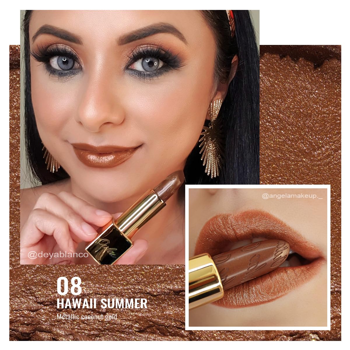 Oulac Metallic Brown & Nude Lipstick Set - 2PCS Vegan Lightweight Hydrating Formula with High Impact Lip Color for Full Coverage Lip Makeup, Christmas Gifts for Women, 08+10