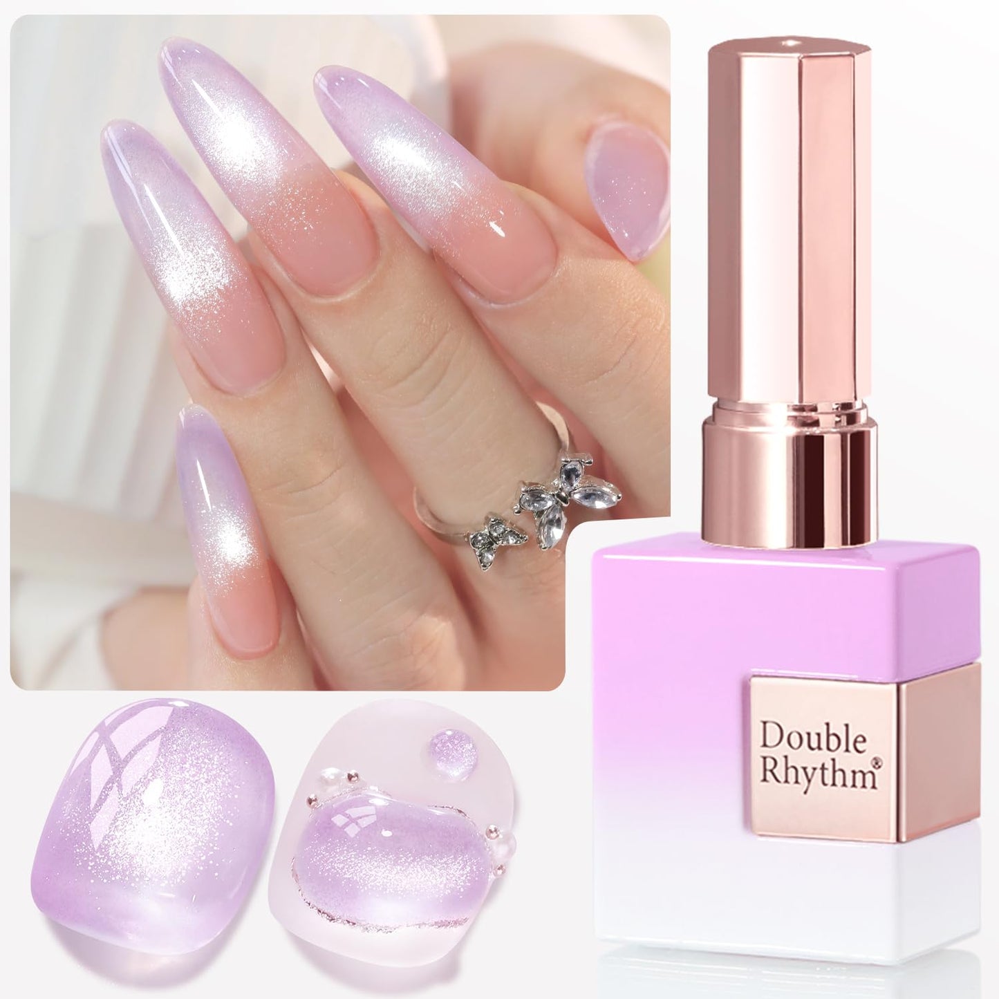 Double Rhythm 0.5 Oz Cat Eye Gel Polish with Magnet Same Color Same Bottle Holographic Glitter Shimmer Translucent Color Salon 15 ML Magnetic Nail Art (Purple-MC1158)