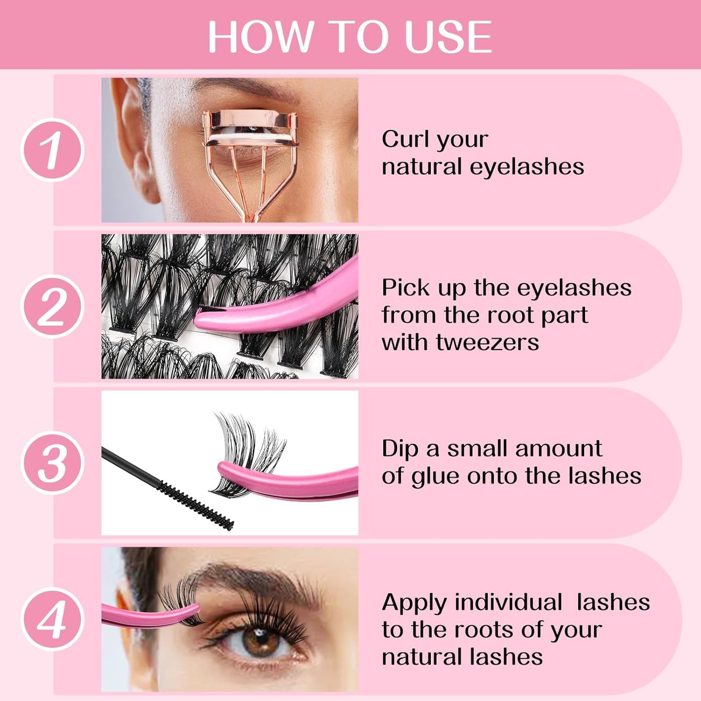 Individual Lashes 60D Mixed 0.05 Lash Clusters 14 Rows that Look Like Eyelash Extensions DIY Lash Extension Self Application At Home (60D-D-9-16mix)