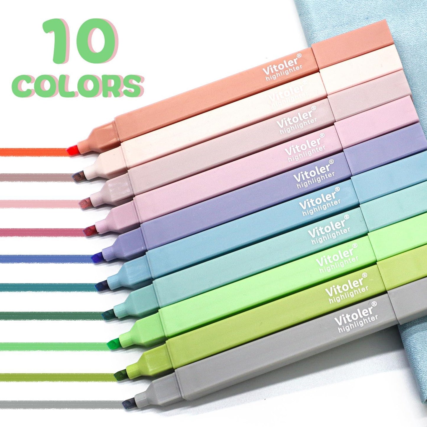 Vitoler Bible Highlighters with Soft Chisel Tip,10Pcs,Lake Colors,Aesthetic No Bleed Bible Highlighter Pastel,Cute Highlighters for School Office Supplies