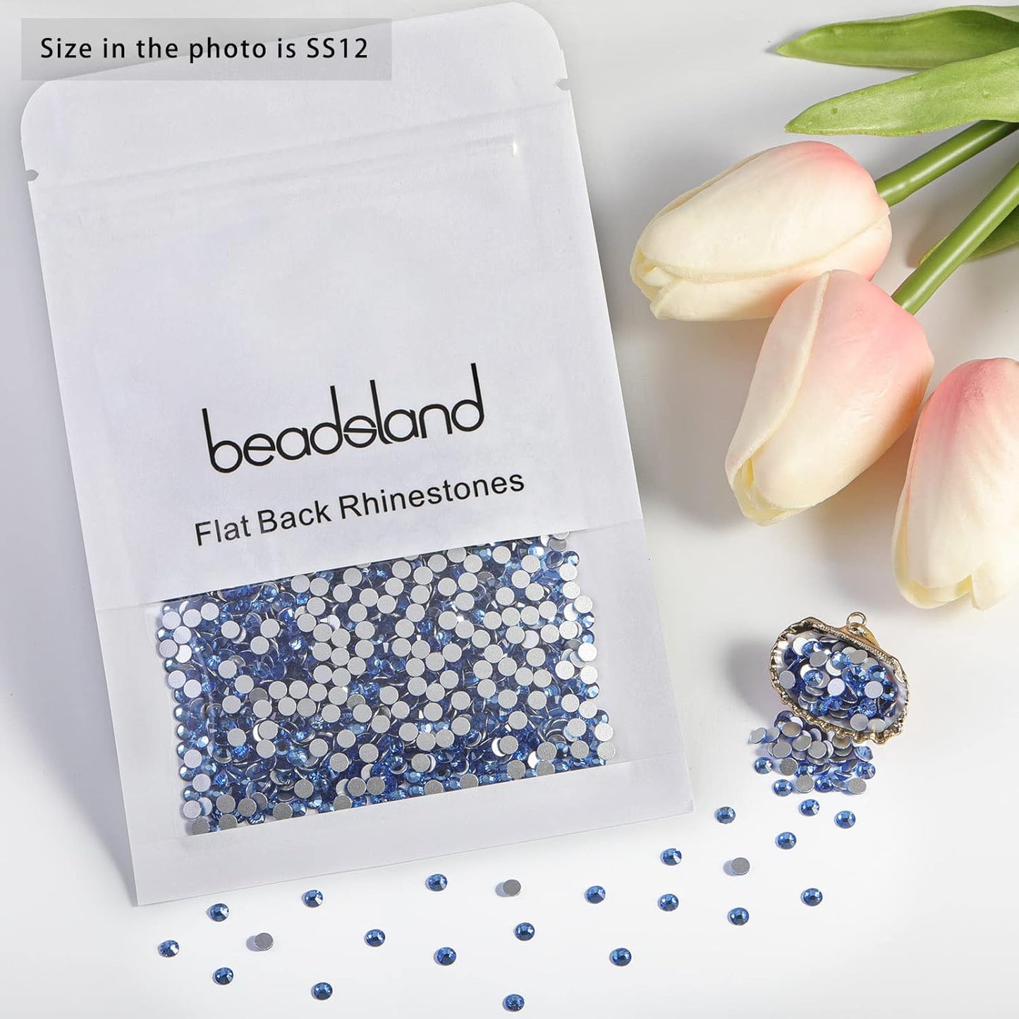 beadsland Flat Back Crystal Rhinestones Round Gems for Nail Art and Craft Glue Fix, Light Blue (2.9-3.0mm) SS12/1440pcs