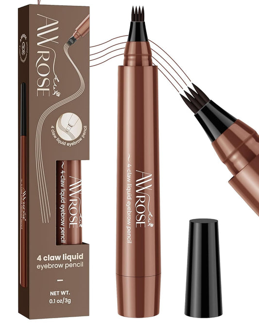 AWROSE Eyebrow Pencil, 3D Waterproof Microblading Eyebrow Pen 4 Fork Tip Tattoo Pencil, Precise Natural Magic Eye Brow Pen with Hair Like Strokes, 4 Points Multi-Used Eye Brow Pencils for Women/Men
