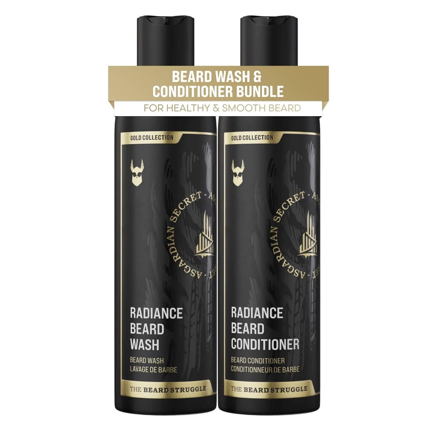 The Beard Struggle - Radiance Beard Wash & Conditioner Bundle - Gold Collection - Pack of 2, Asgardian Secret - Nourish, Cleanse, Softens, & Strengthens Beard - Beard Wash and Conditioner for Men