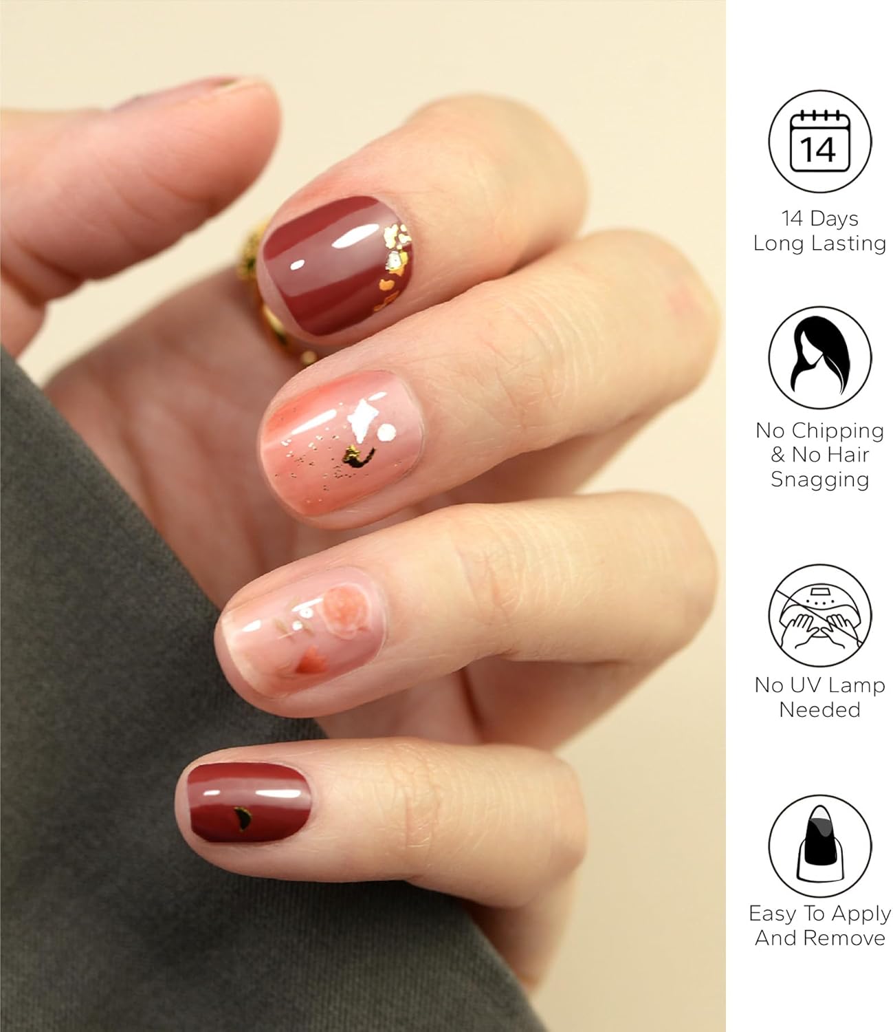 Nail Polish Strips, 20Pcs Salon Quality Gel Nail Stickers, Easy Long Lasting Wraps for Short Nails no UV Light Needed (Beautiful Roses)