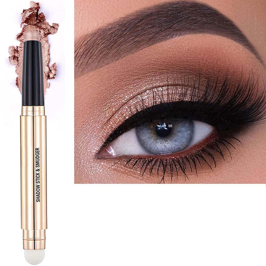 Warm gold Eyeshadow Stick And Sponge Makeup Brush, Smooth Cream Shimmer Shadow Pencil Long Lasting Waterproof Eye Shadow Highlighter, Hypoallergenic Highlighter Multi-Dimensional Eyes Look 03