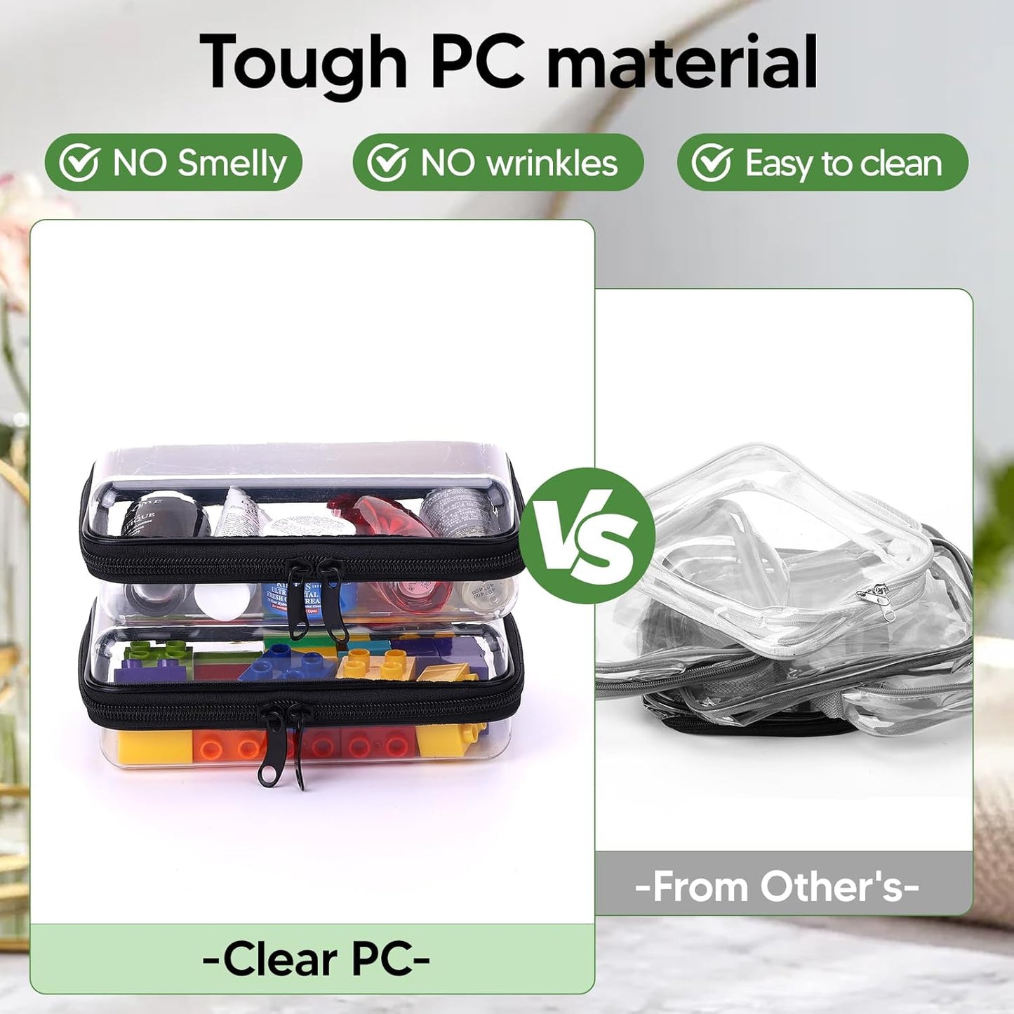 2PCS Zippered Hard Pouch Double,Portable Waterproof Cosmetic Bag with Zipper,Toy Storage Organizer Bins,Hard Plastic Case,Clear Zipper Bags for Organizing,Pencil Case (7.5+7inch)