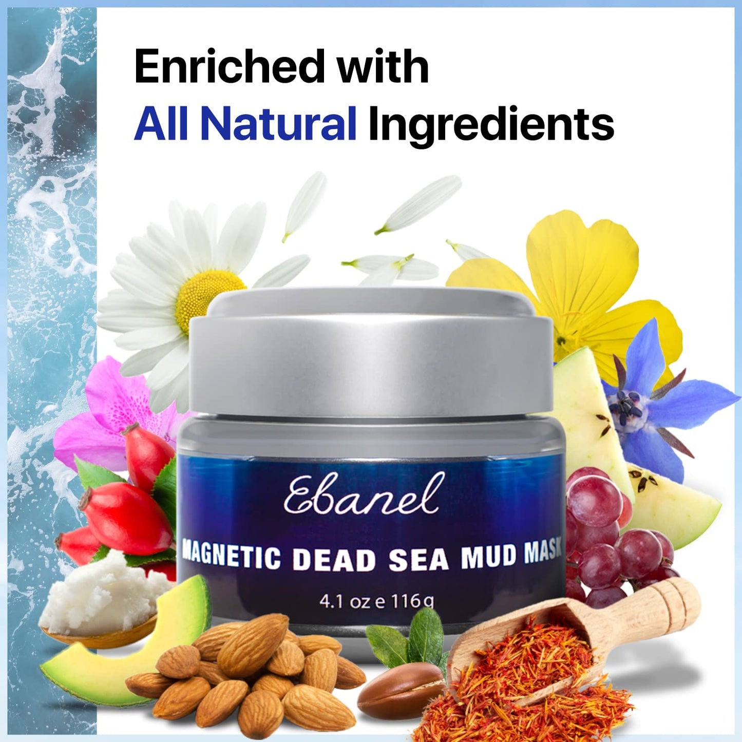 Ebanel Magnetic Dead Sea Mud Mask for Face and Body, 4.1 Oz Deep Pore Cleansing Moisturizing Bentonite Clay Face Mask for Blackheads with Retinol, Rosehip, Avocado Oil, Argan Oil, Peptide