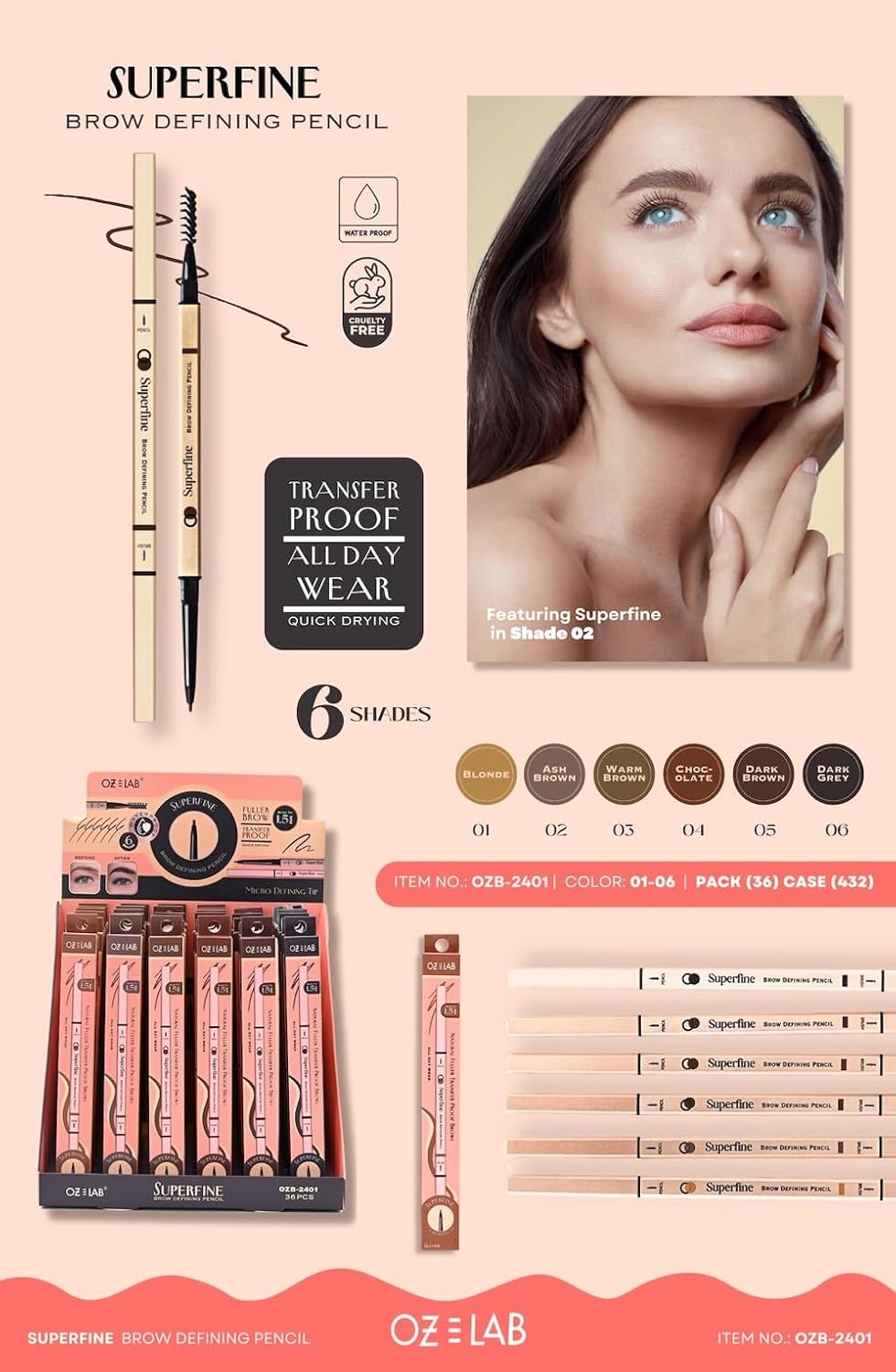 Beauty Superfine Micro Brow Pencil – 1.5mm Ultra-Fine Tip, Waterproof, Vegan Formula, 6 Shades – Long-Lasting Natural Eyebrow Pencil (03 - Warm Brown, 0.08G/0.002 FL.OZ（pack of 1）)