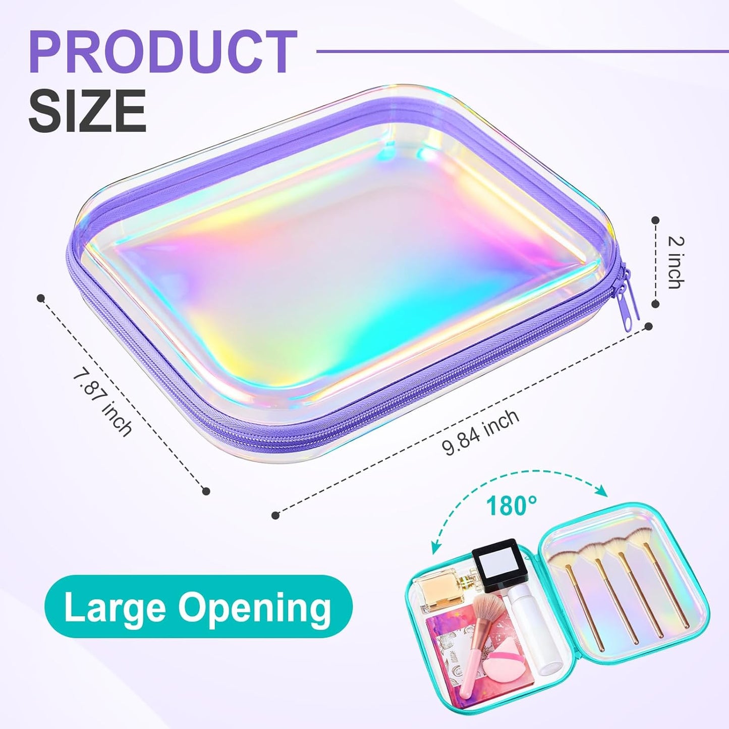 Hoolerry 3 Pcs Clear Hard Zipper Case Plastic Pouch Transparent Hard Case Clear Makeup Bag Portable Travel Organizer Bin for Cosmetics, Building Blocks, Puzzles(Laser,M)