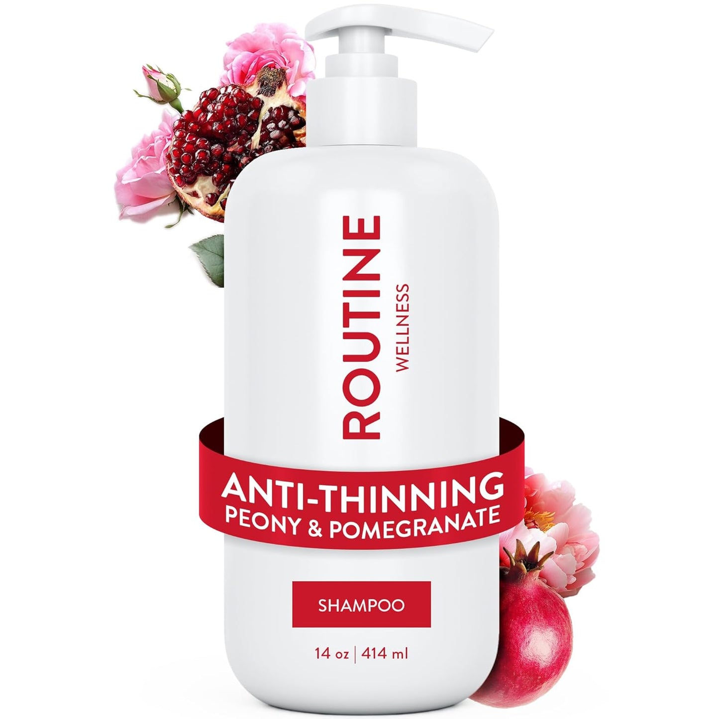 Routine Wellness Anti-Thinning Shampoo for Thinning Hair - Biotin DHT Blocker Women & Men - Color Safe Shampoo for Hair Loss & Healthy Hair - Peony & Pomegranate 14oz