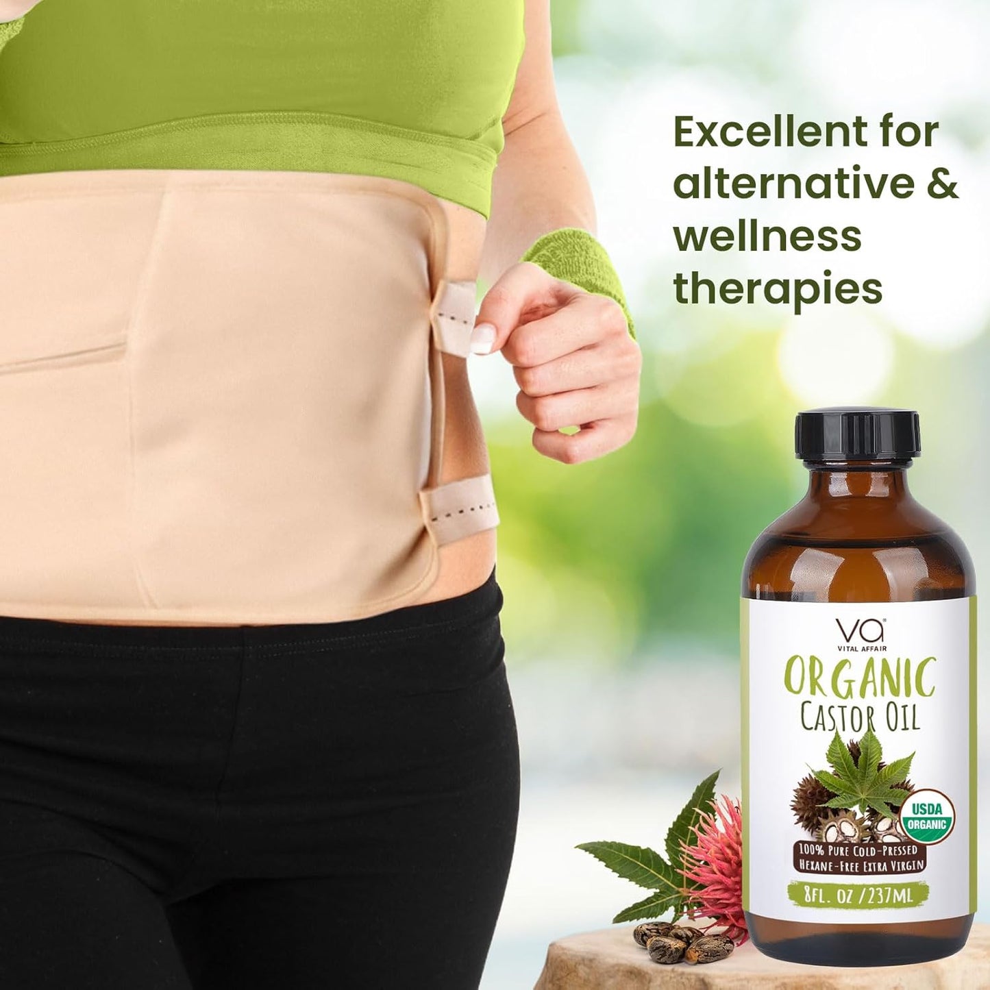 Castor Oil Organic Cold Pressed Unrefined Glass Bottle - USDA Certified Castor Oil For Hair Growth, Skin, Eyelashes, Eyebrows & Nails - 8 Fl Oz