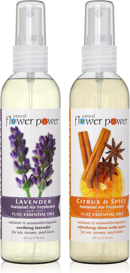 Air Freshener Spray - Odor Eliminator with Essential Oils for the Home, Car & Fabric - Cruelty Free & Vegan - 2 Pack with Lavender and Citrus & Spice - 2 x 4 oz