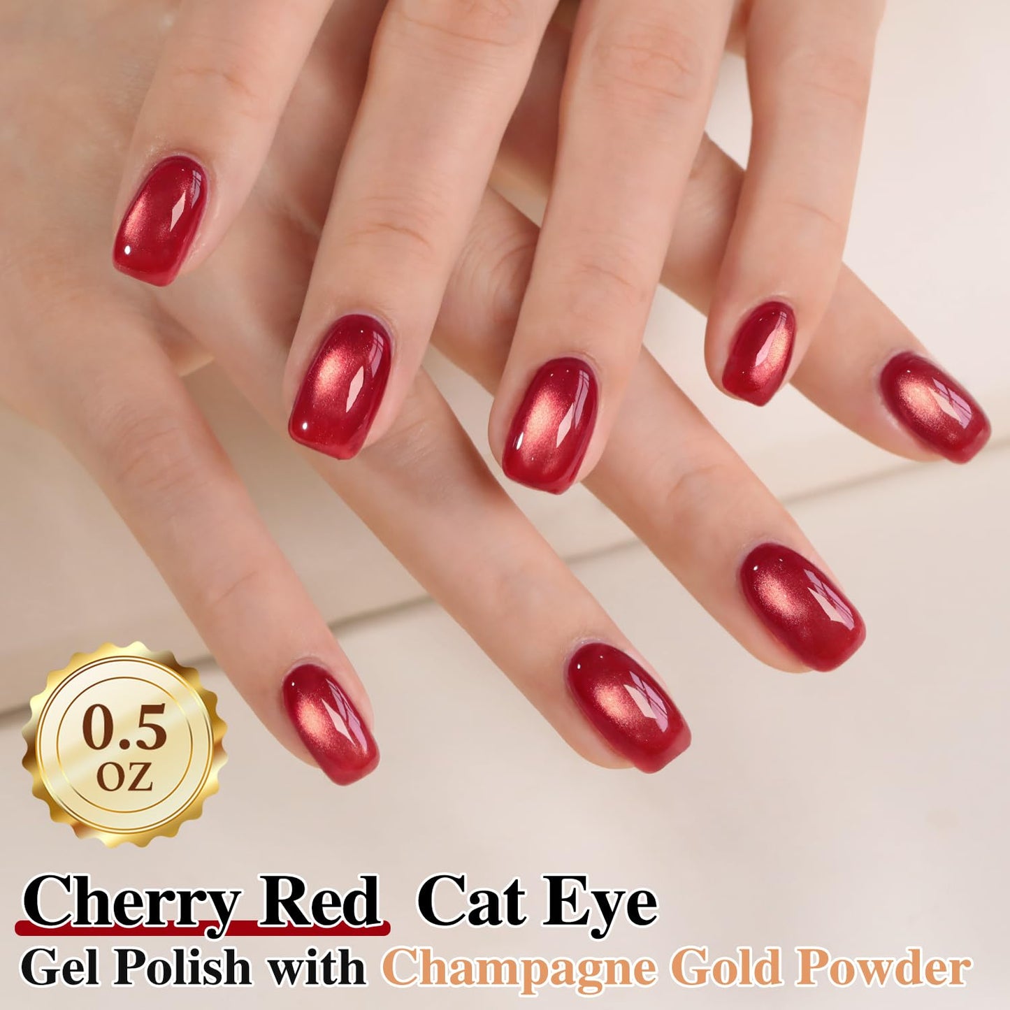 Double Rhythm 0.5 OZ Cat Eye Gel Polish with Magnet 15ML Holographic Glitter Shimmer Translucent Jelly Color Magnetic Nail Polish Salon DIY at Home (Dreamy Cherry Red-MC1274)