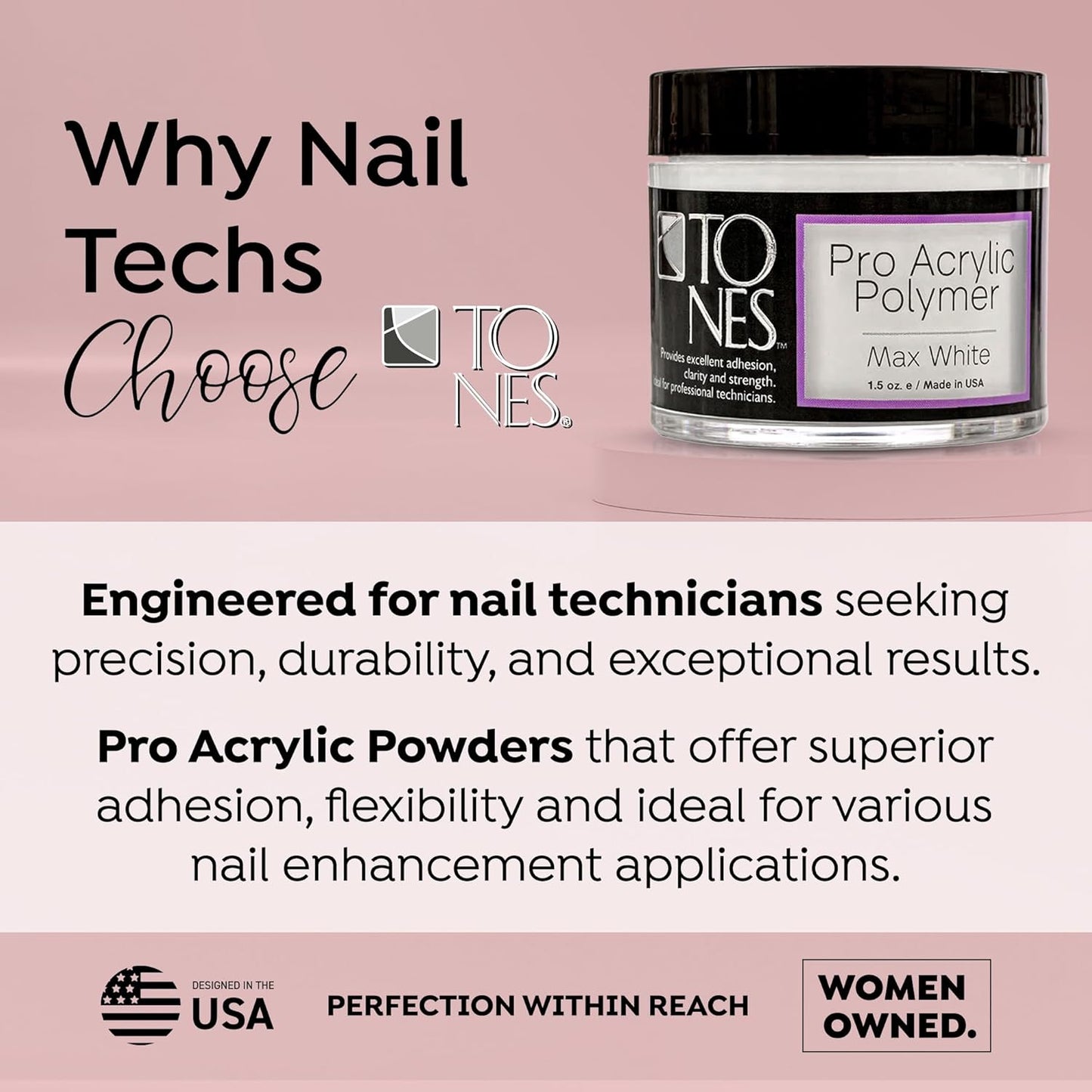 Tones Pro Acrylic Nail Powder, Max White (Creamy, Soft Off-White), (8.5 Fl Oz) - Long-Lasting & Non-Yellowing Polymer for Salon Quality Nail Extensions & 3D Art
