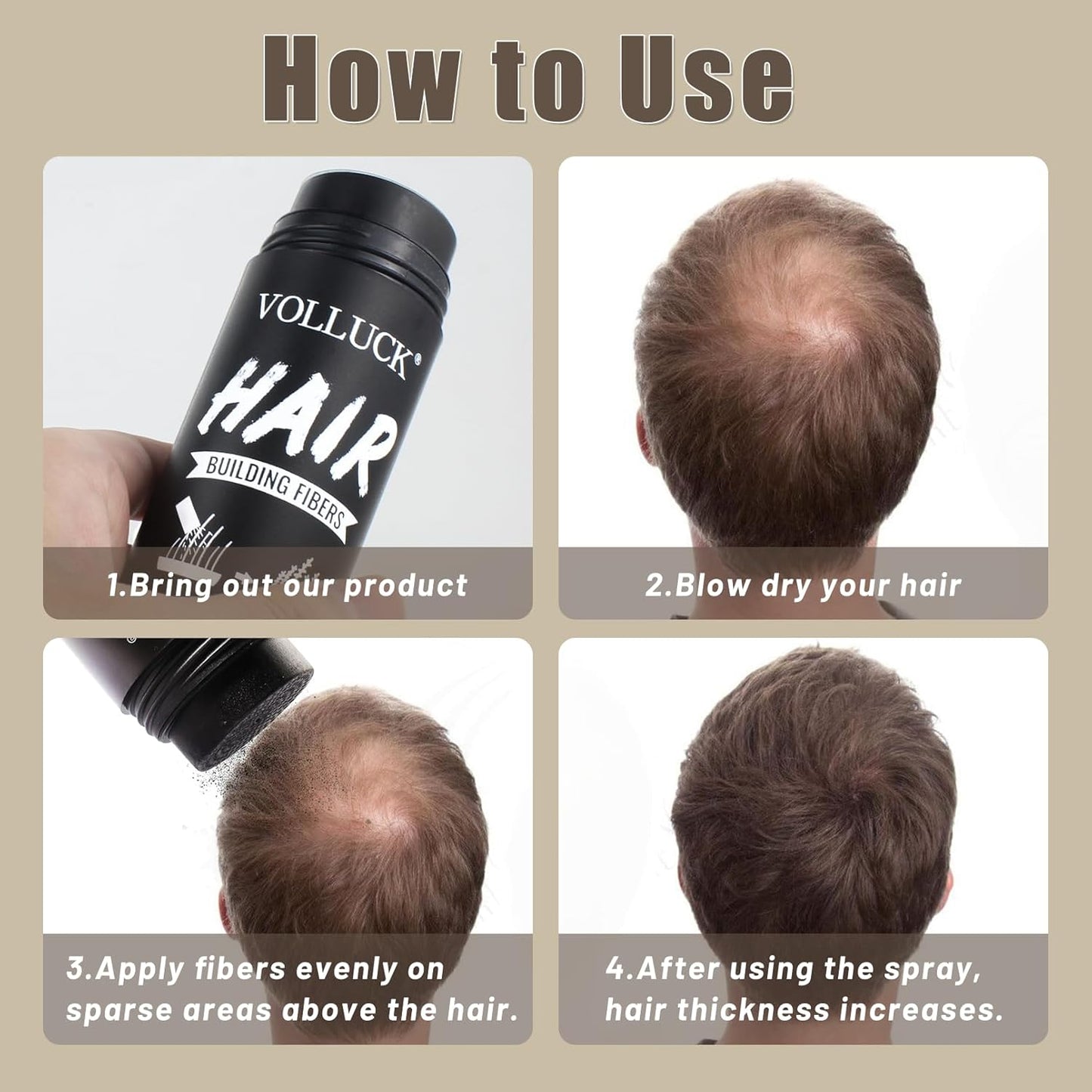 VOLLUCK Hair Fibers for Thinning Hair, Instant Coverage Hair Building Fibers for Women and men, Natural Hair Powder for Conceal Hair Loss 28 g (Medium Blonde)