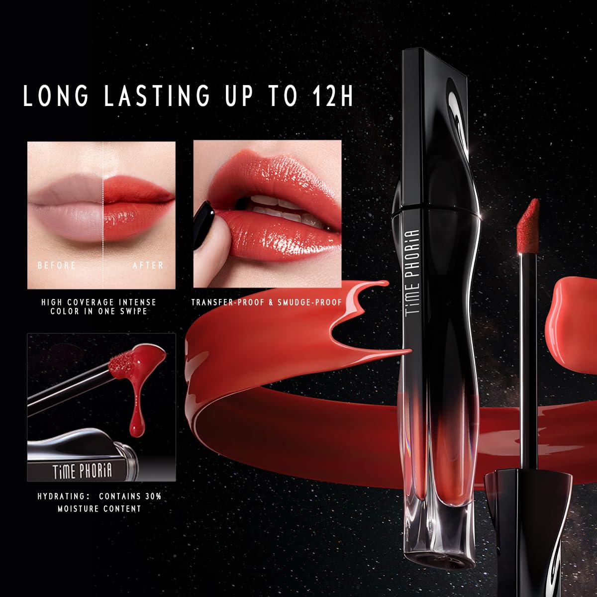 STELLAR DUST LIP STAIN-Long Lasting, Waterproof and Transferproof Lip Tint, Glossy Finish Lip Gloss, Lightweight Lipstick, High Coverage, Vivid Color (04)