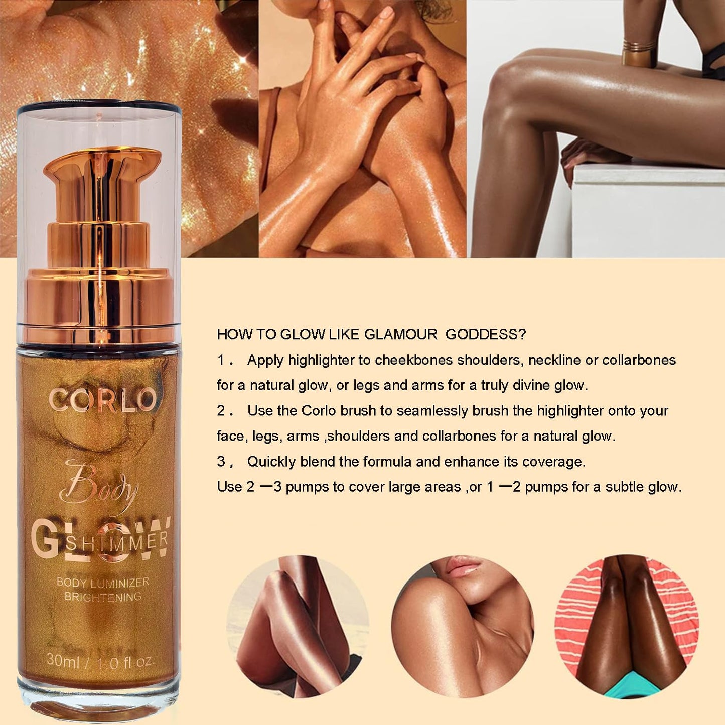 Body Shimmer Oil Liquid Illuminator Highlighter Waterproof Long Lasting Moisturizing Bronze Luminizer Glow For Face (Glistening Bronze, Body Oil)