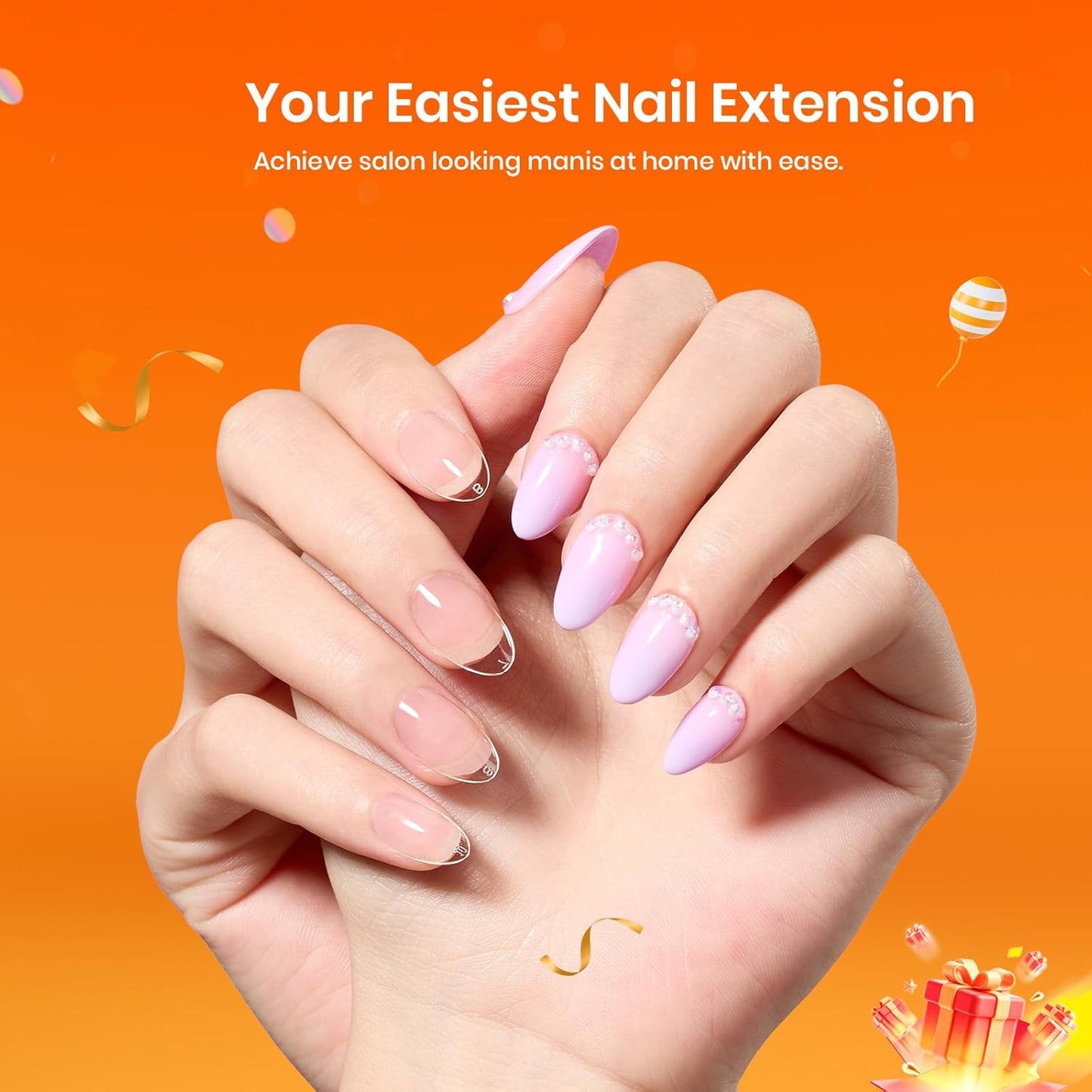 Beetles Gel Nail Kit Short Almond with Nail Dehydrator and Primer, 576Pcs Half Matte Etch-X Gel Nail Tips Solid Nail Glue Mini Nail Lamp Acrylic Nail Tips Easy DIY Nail Extension Set Gift for Women