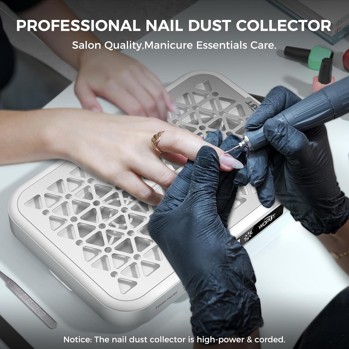 Professional Nail Dust Collector, 1600PA Portable, 10 Speeds, Disposable Filter Papers (30 Pcs), Matte White, Modern, Lightweight, Nail Vacuum for Home & Salon-White