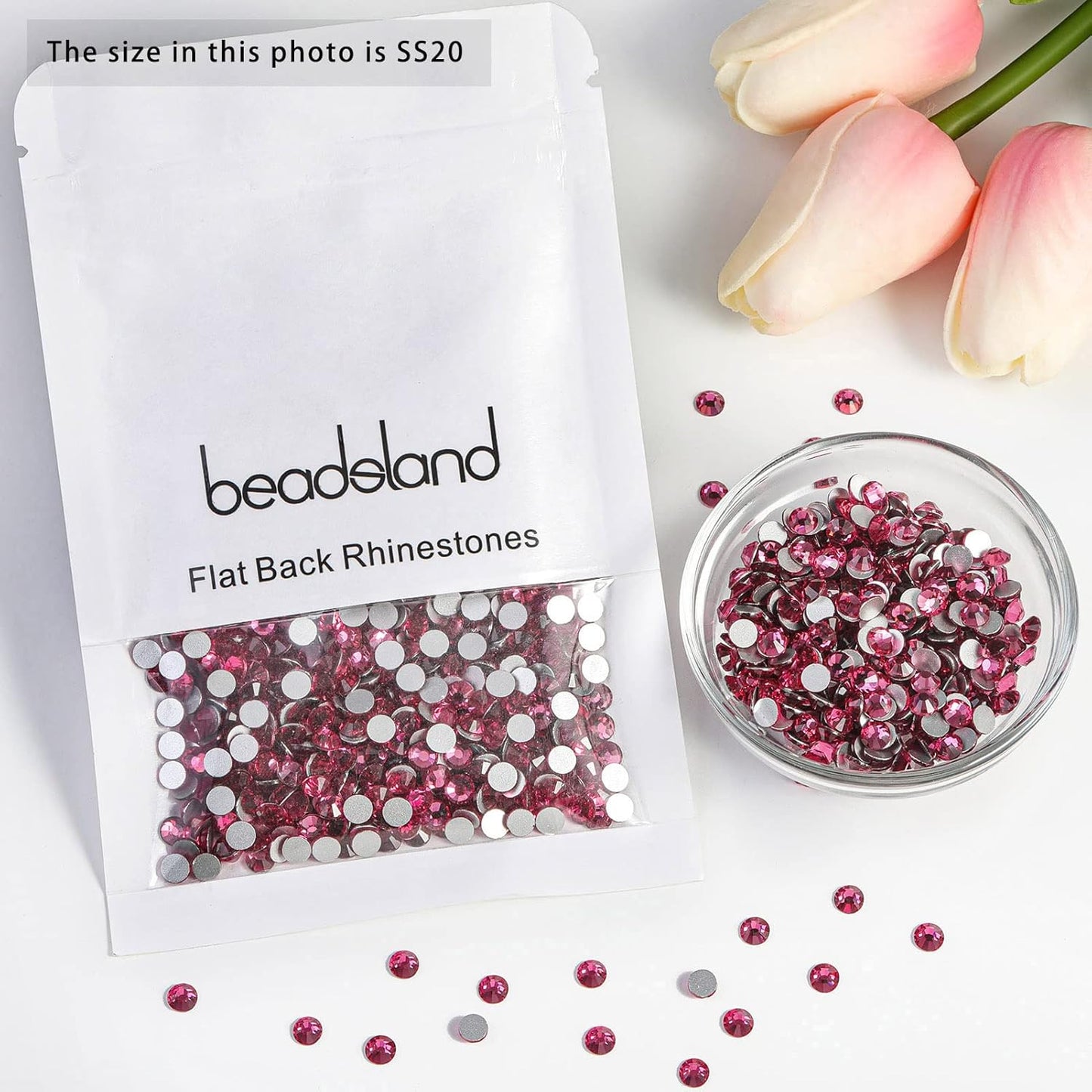 beadsland Flat Back Crystal Rhinestones Round Gems for Nail Art and Craft Glue Fix,Rose (4.6-4.8mm) SS20/1440pcs