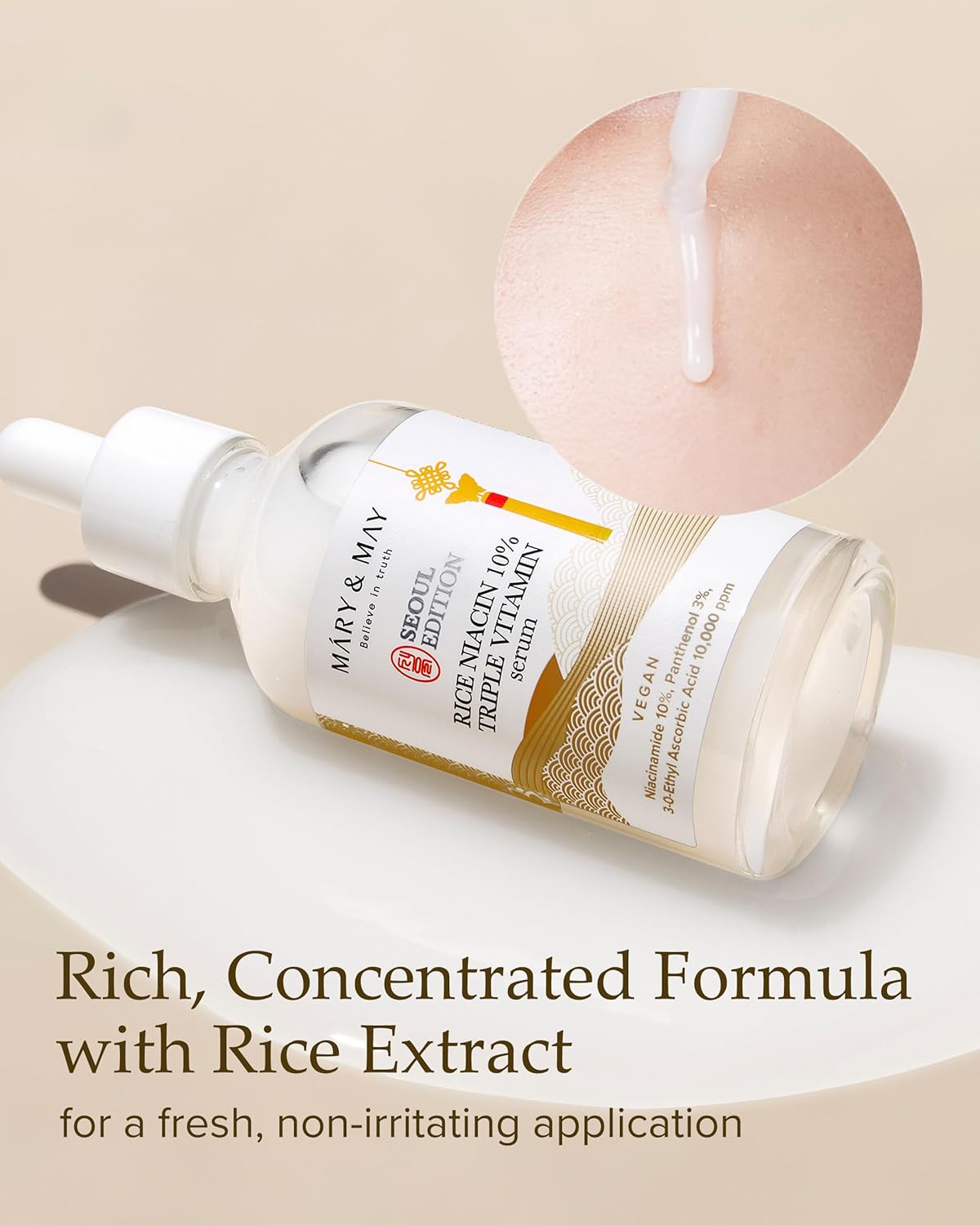 Mary&May SEOUL EDITION Rice Niacin 10% Triple Vitamin Serum - Korean Radiance Serum for Even Skin Tone and Healthy Glow - Niacinamide, and Vitamins - Fragrance-Free, Cruelty-Free, 2.7 fl.oz.