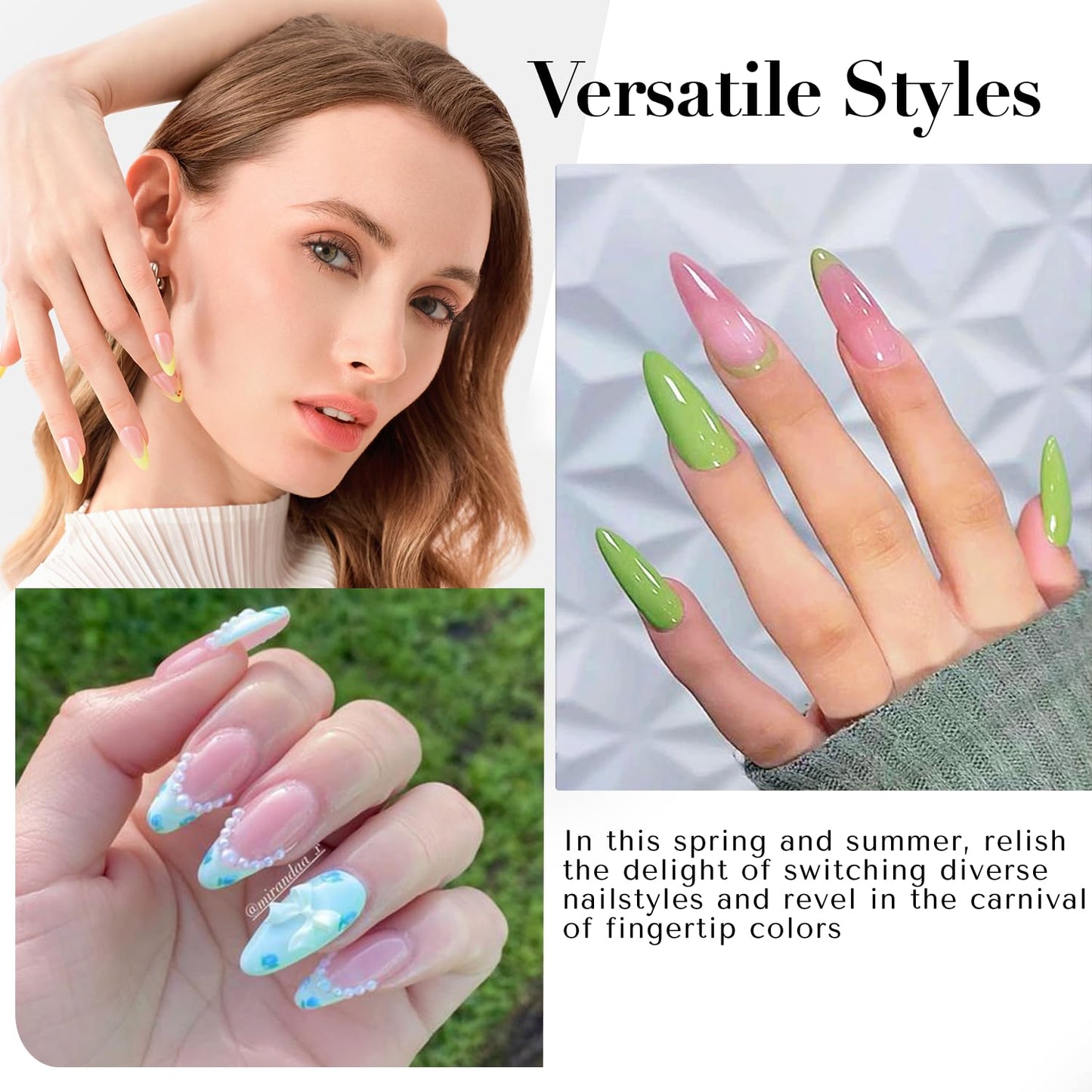 AZUREBEAUTY Nail Polish Set, 4 Colors Pastel Lime Green Yellow Pink Quick Dry Natural Nail Lacquer Strengthening Treatment Kit DIY Salon at Home