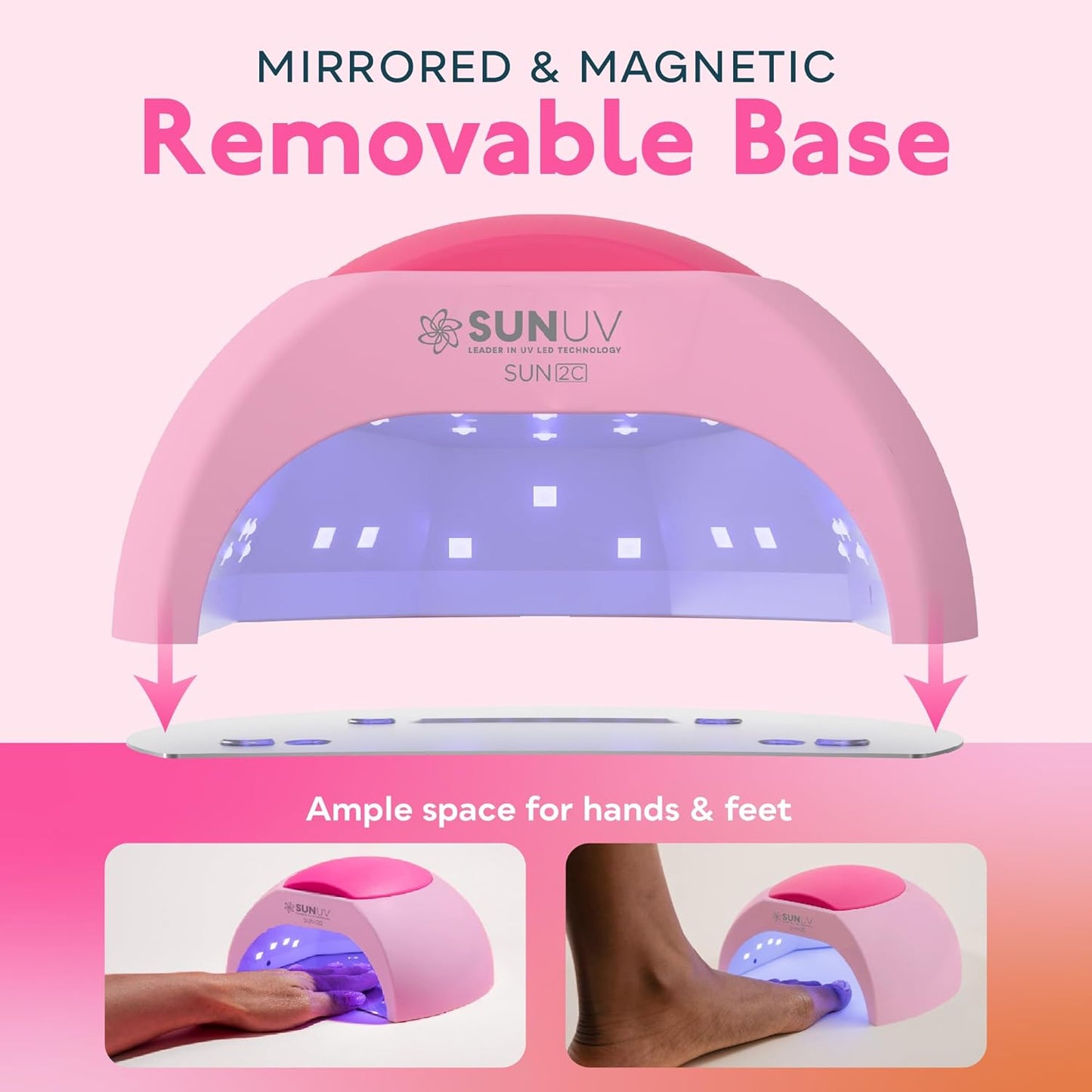 SUNUV UV LED Nail Lamp with 4 Timer Settings, 33 LEDs Nail Dryer Compatible with All Gel Polish, Auto Sensor Removable Base SUN2C Pink