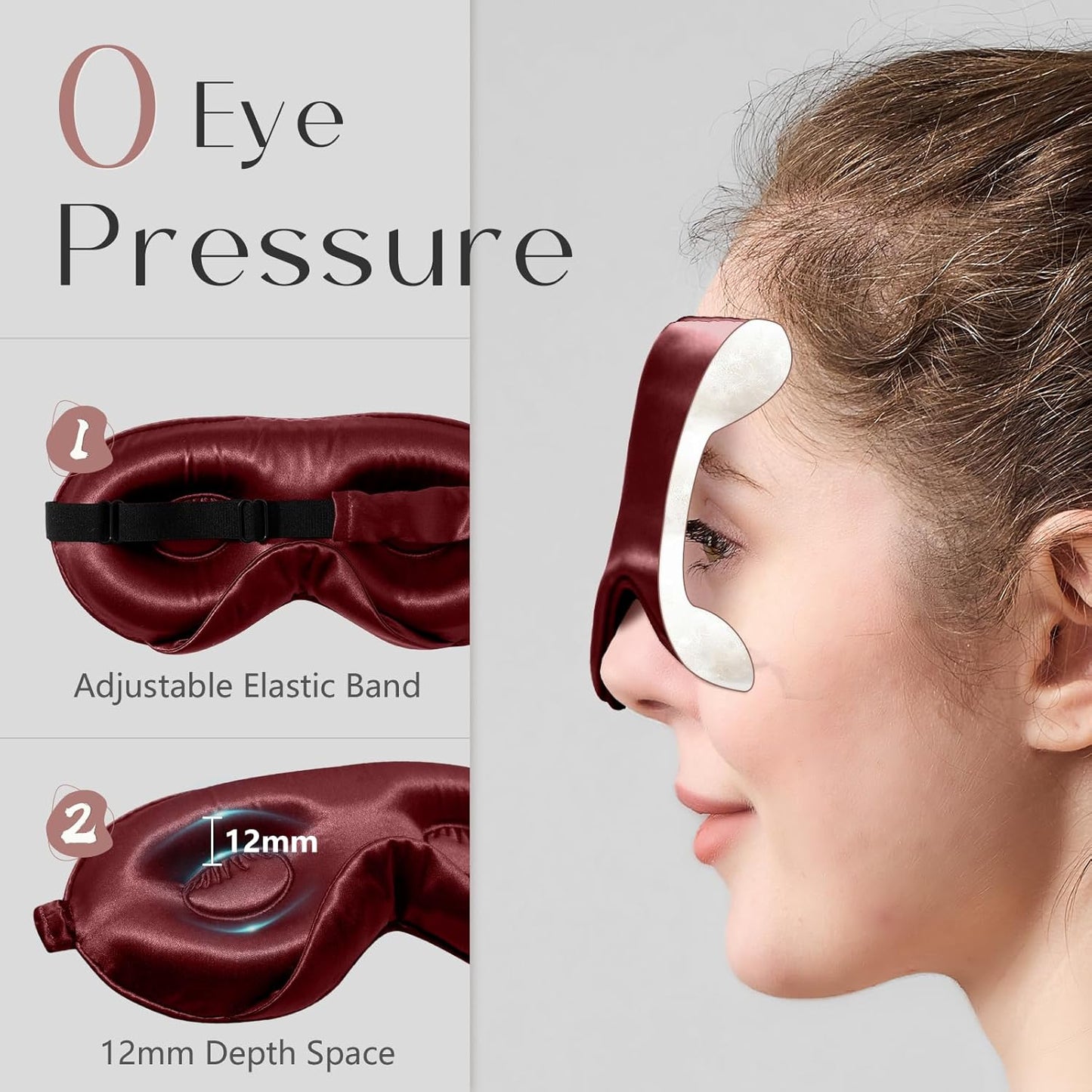 ZIMASILK Adjustable 22 Momme 100% Mulberry Silk Sleep Mask, Upgraded 3D Contoured Cup Eye Mask for Sleeping, Super Soft & Breathable Blindfold, Blackout for Deep Sleeping (Burgundy)