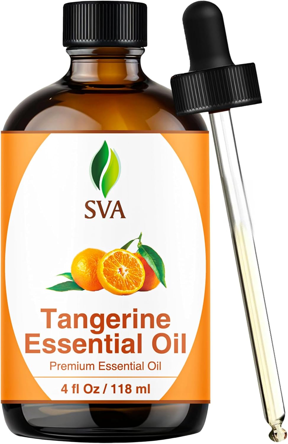 SVA Tangerine Essential Oil – 4 Fl Oz – 100% Natural Tangerine Oil - for Diffuser, Hair Care, Face, Skin Care, Aromatherapy, Scalp and Body Massage, Soap and Candle Making – with Dropper