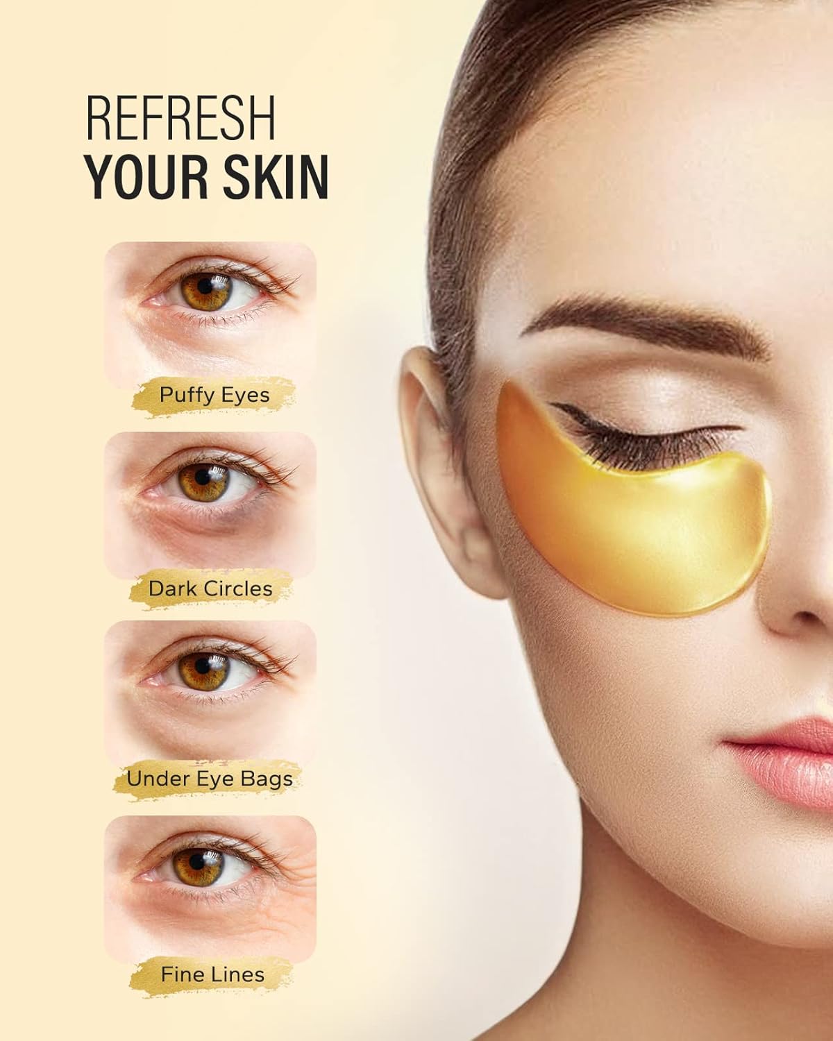 24k Gold Under Eye Patches (50 Pairs), eye mask, Collagen Skin Care Products, Eye Patches for Puffy Eyes, eye masks for dark circles and puffiness