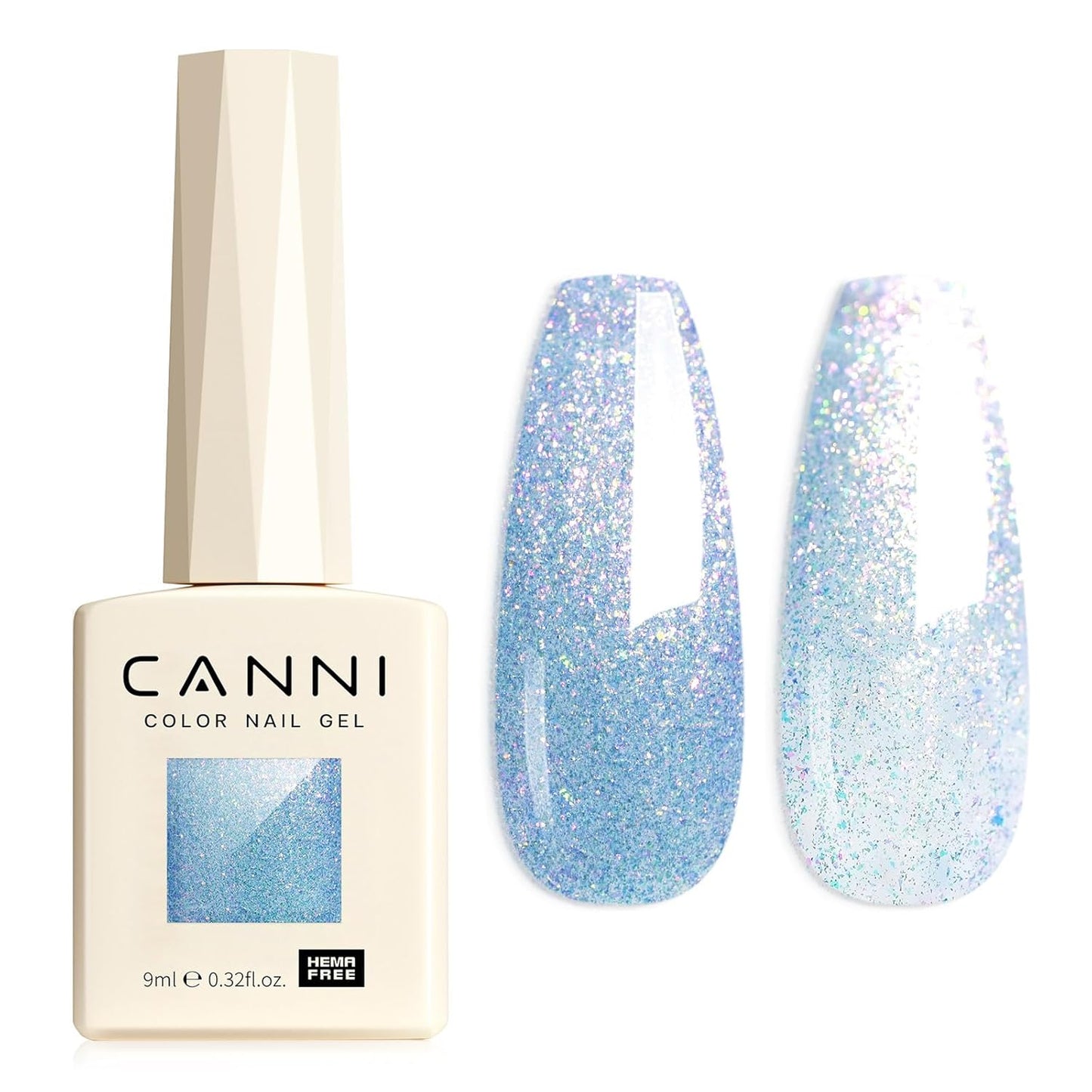 CANNI 1 Pcs Glitter Blue Gel Nail Polish, Shimmer Sparkly Blue Colors Gel Polish Soak Off Led Nail Art Gel Manicure Salon DIY