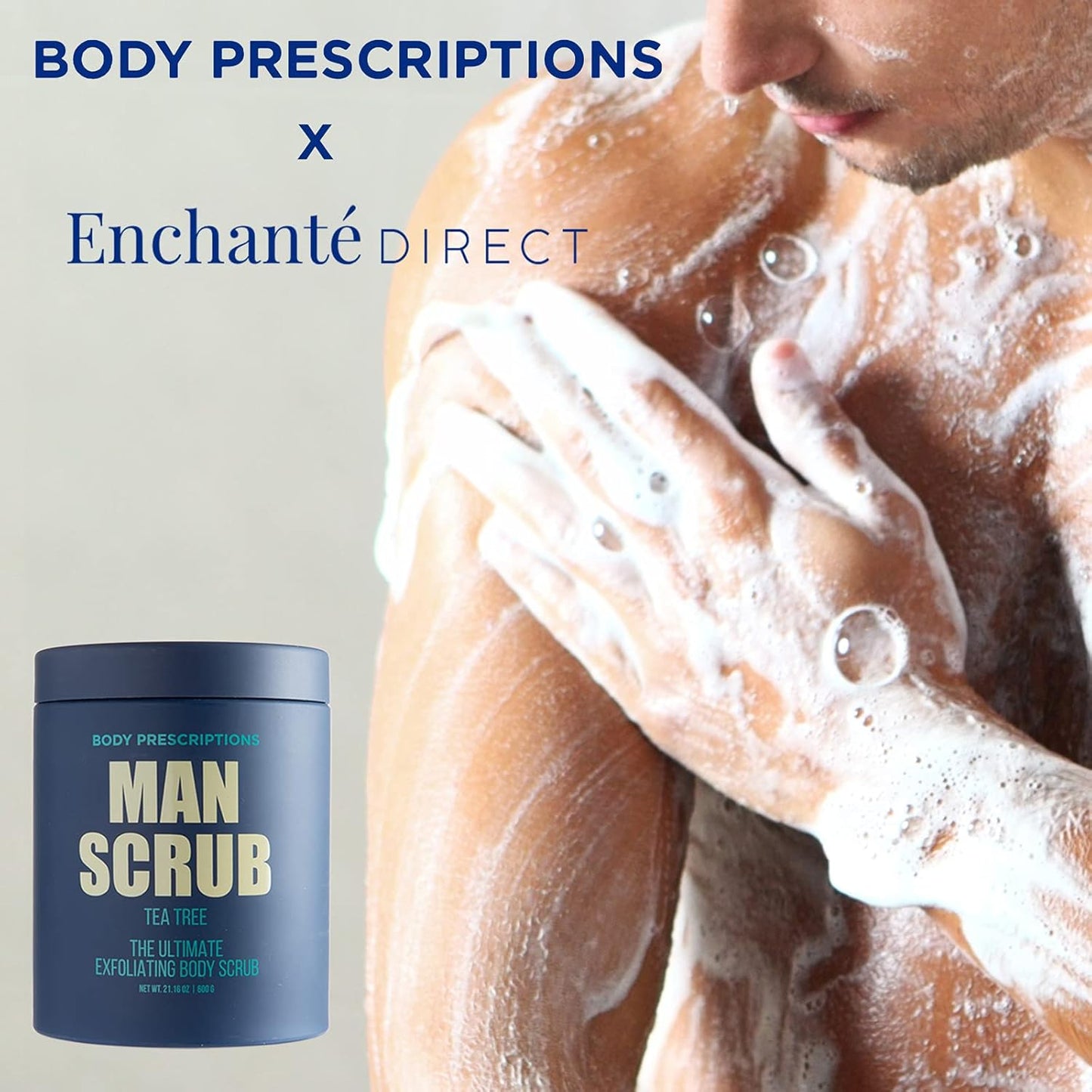 Body Prescriptions Men’s Exfoliating Body Scrub – Ultimate Skin Cleansing Wash in Jar with Twist-Top Lid, For All Skin Types, 21 Ounce (Pack of 2), Tea Tree