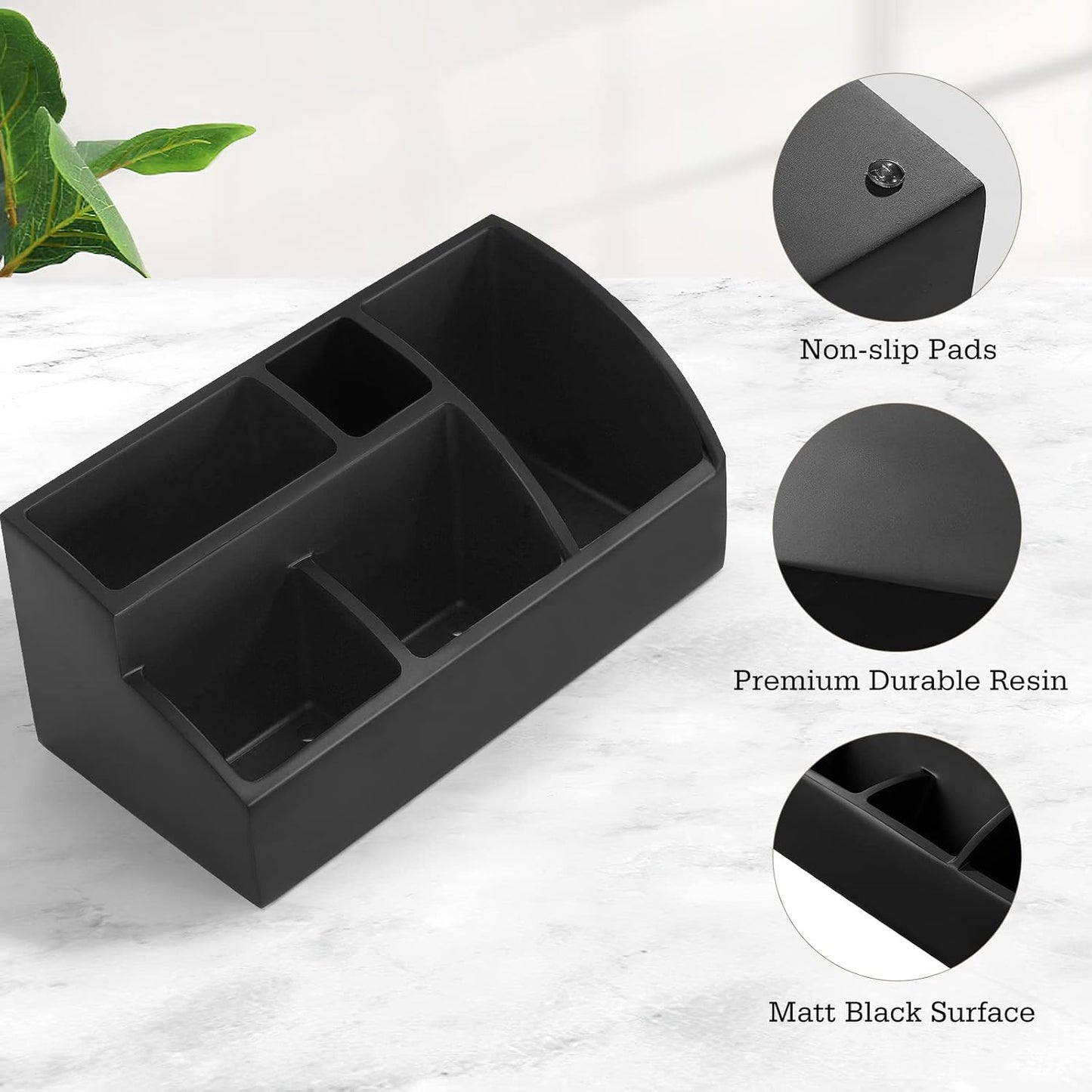 Luxspire Bathroom Counter Organizer, Toothbrush Holder for Bathroom 5 Slot, Large Bathroom Countertop Organizer Storage Marble Bathroom Accessories for Toothbrush Toothpaste, Matte Black