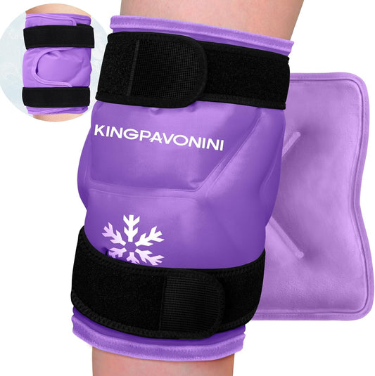 XXL Knee Ice Pack Wrap for After Surgery - Reusable Gel Pack for Injuries, Pain Relief, Swelling, Sports - Large, 2 Pack (Purple)