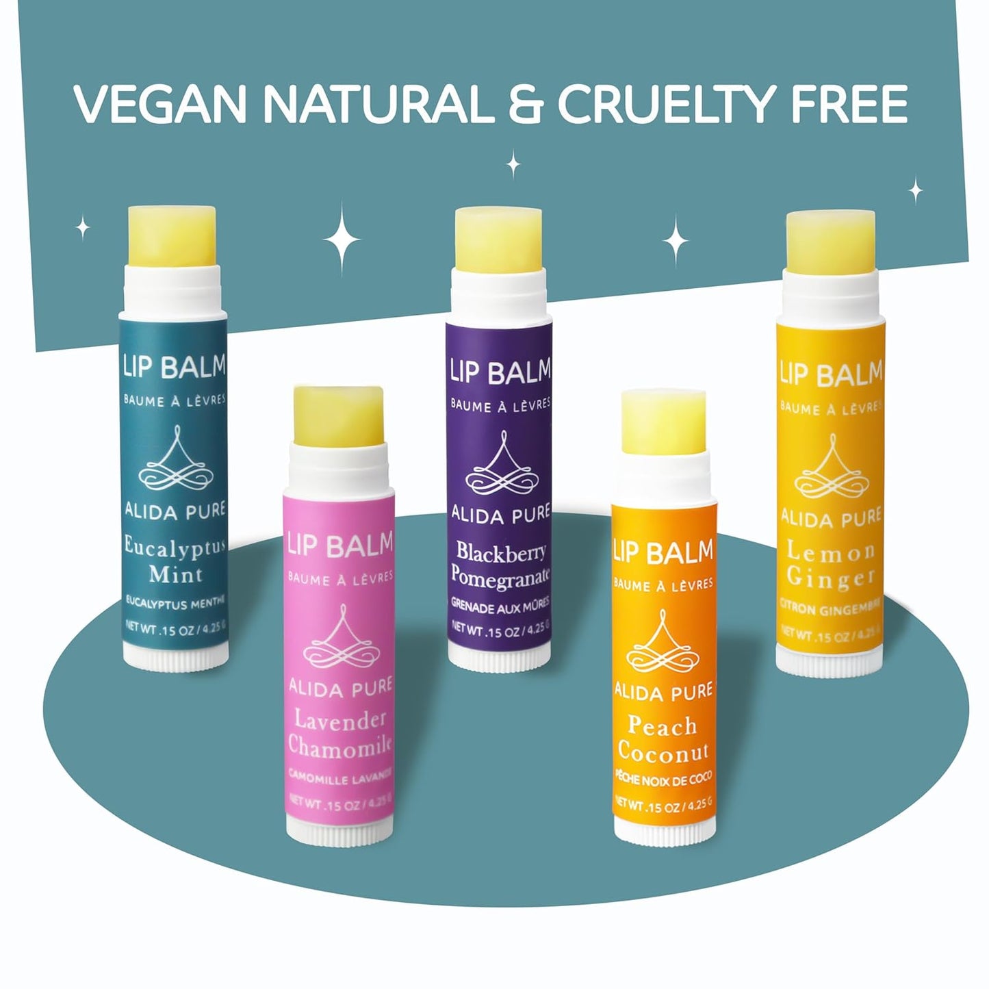 Duet Lip Balm Collection, Vegan Set, Beeswax Free, with Organic Jojoba, and Avocado Oil, Vitamin E, Natural Moisturizer for Dry, Chapped Lips, 5 Tube Set