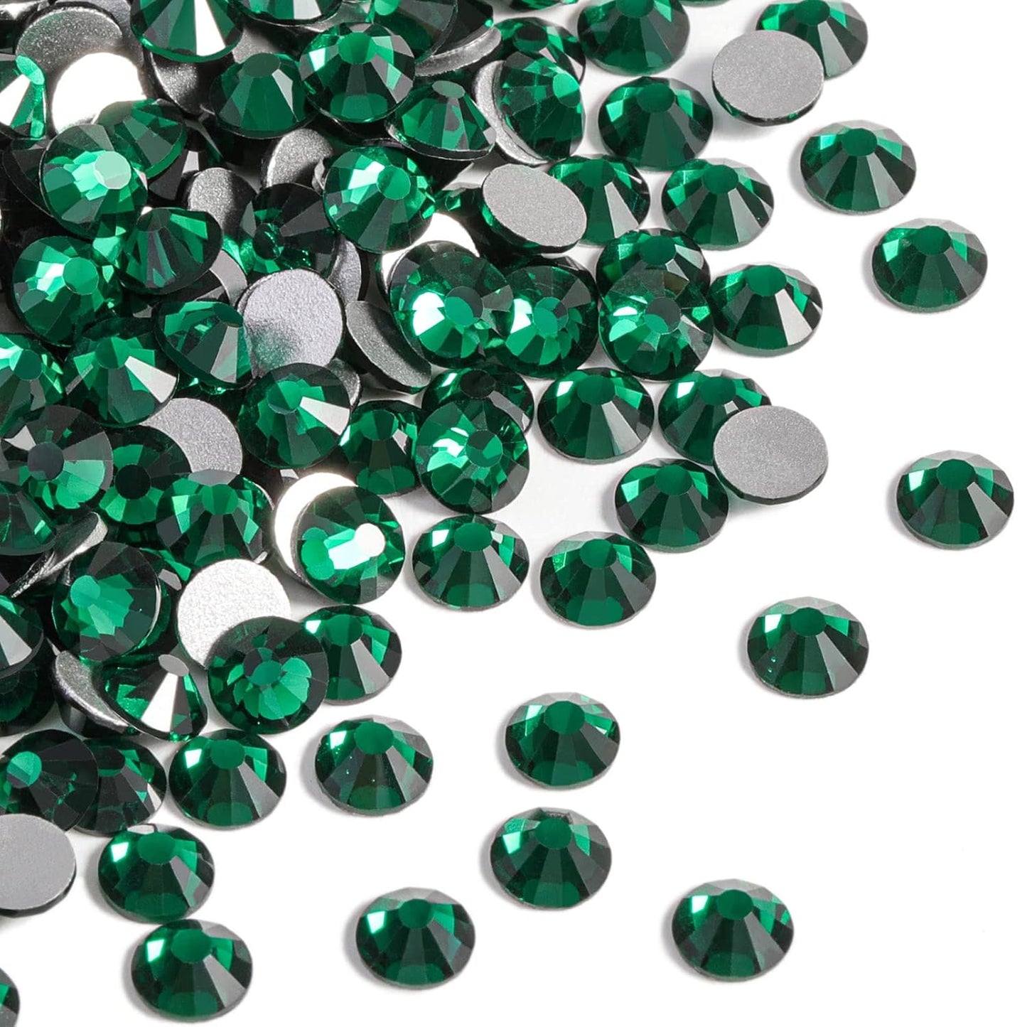 beadsland Flat Back Crystal Rhinestones Round Gems for Nail Art and Craft Glue Fix, Emerald (2.9-3.0mm) SS12/1440pcs
