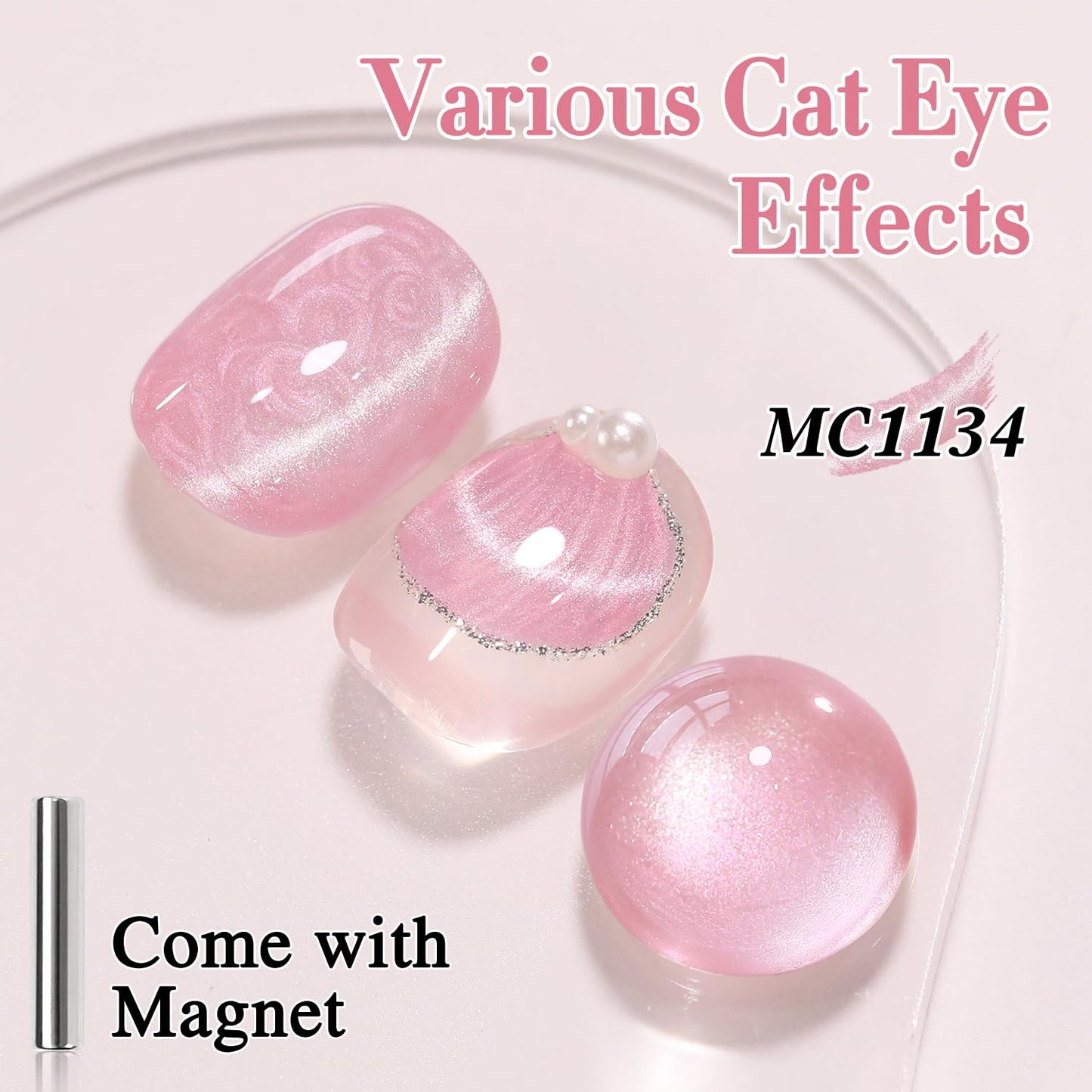 Double Rhythm 15ML Ice Glass Cat Eye Gel Polish with Magnet Holographic Glitter Shimmer Translucent Sheer Color Salon Soak Off Magnetic Nail at Home (Mermaid Pink-MC1134)