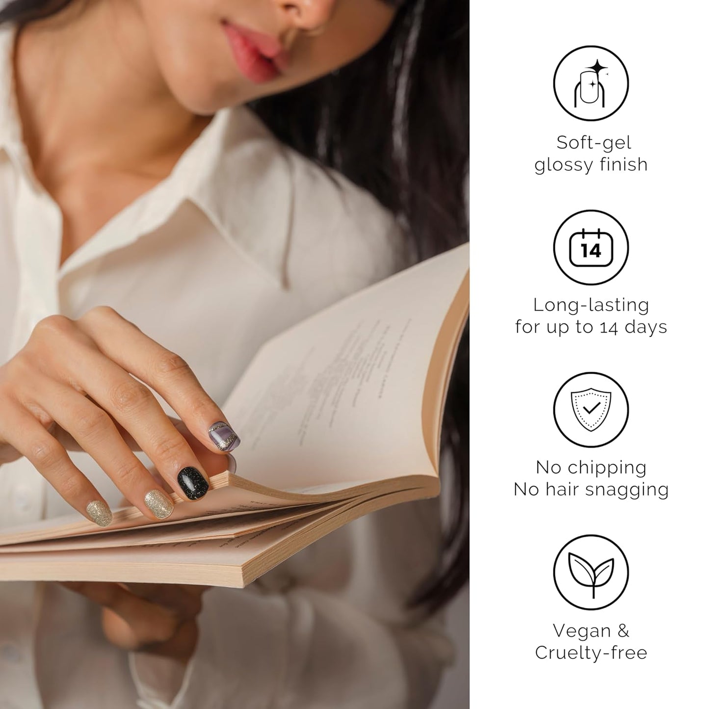 Nailog Semi Cured Gel Nail Strips 34 pcs | Buy 2 Get 1 UV Lamp | Long Lasting Nail Polish Sticker Wraps with Glossy Gel Finish (Drifted)