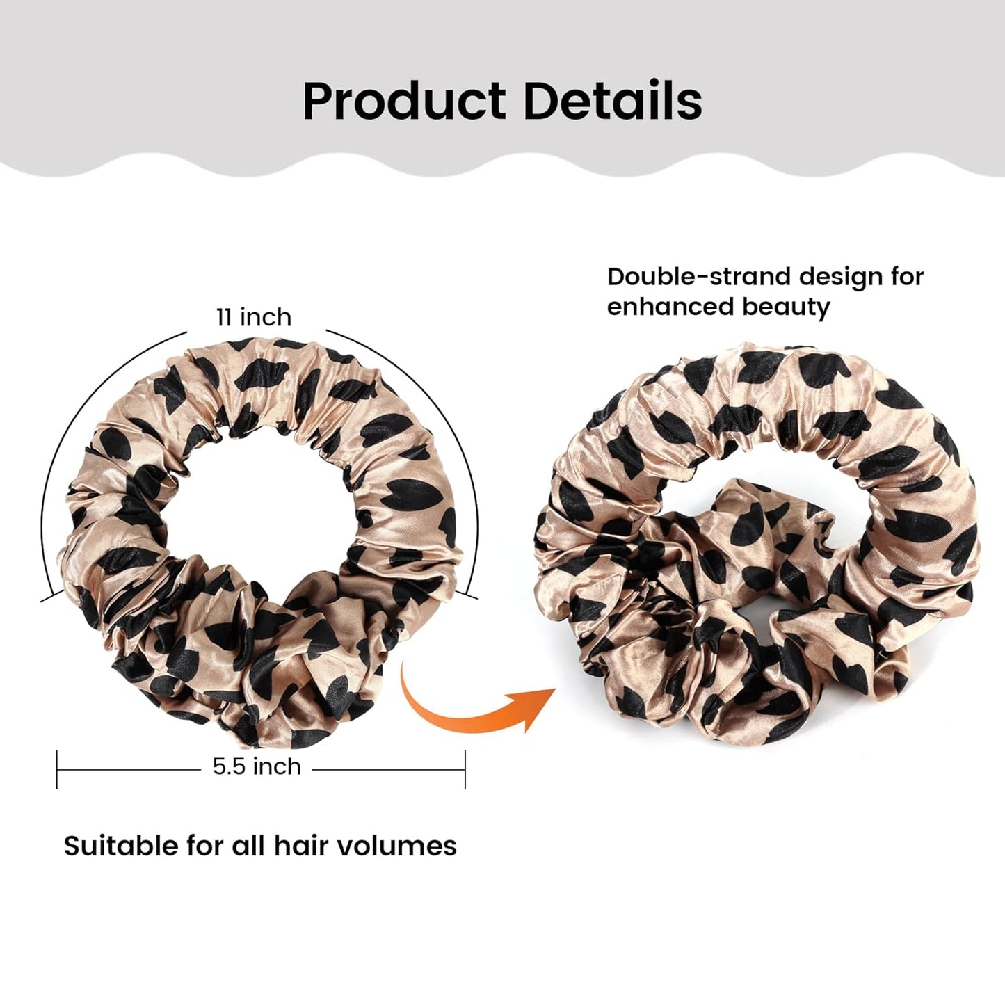 2 Pack Heatless Curling Scrunchie, Heatless Hair Curler Overnight to Sleep In, No Heat Curls for Long Hair, Soft Silk Lazy Sleep Hair Roller Headband (Black+Brown Leopard)