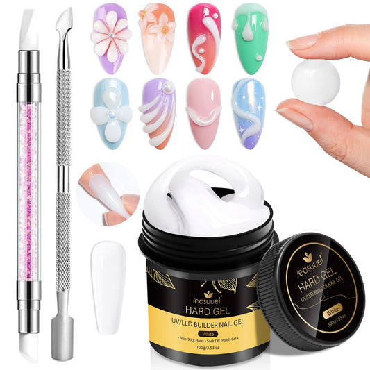 Solid Builder Gel for Nails LEDSUUEI - 100g Large Capacity White 3D Nail Gel Sculpting Non-Sticky Hand Carving Glue Extension for Manicure Salon Home Decoration DIY
