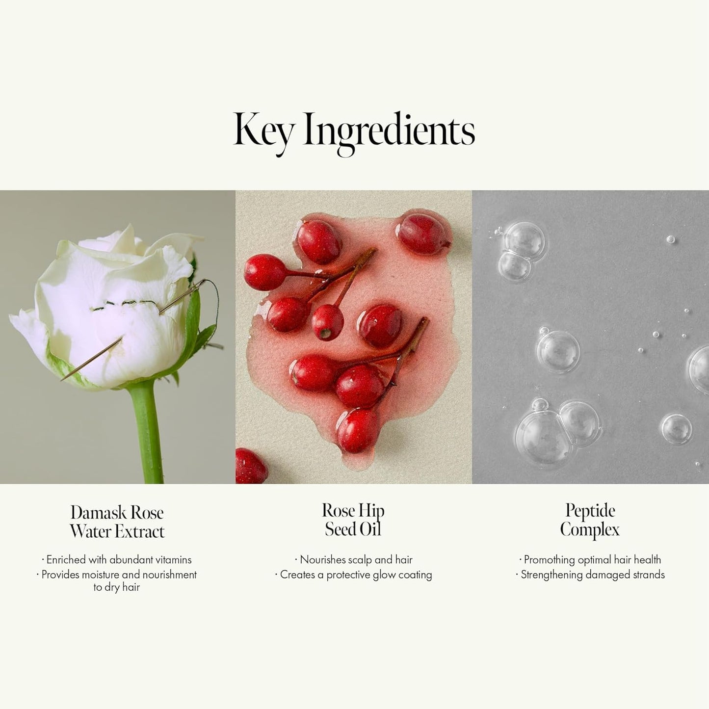 Rosy Night Repair Hair Essence with Damask Rose Extract, Rosehip Oil, Peptide Complex for Dry, Damaged, Frizzy Hair - Musky Floral Scent, Vegan, Paraben-Free 50ml / 1.69 fl. Oz