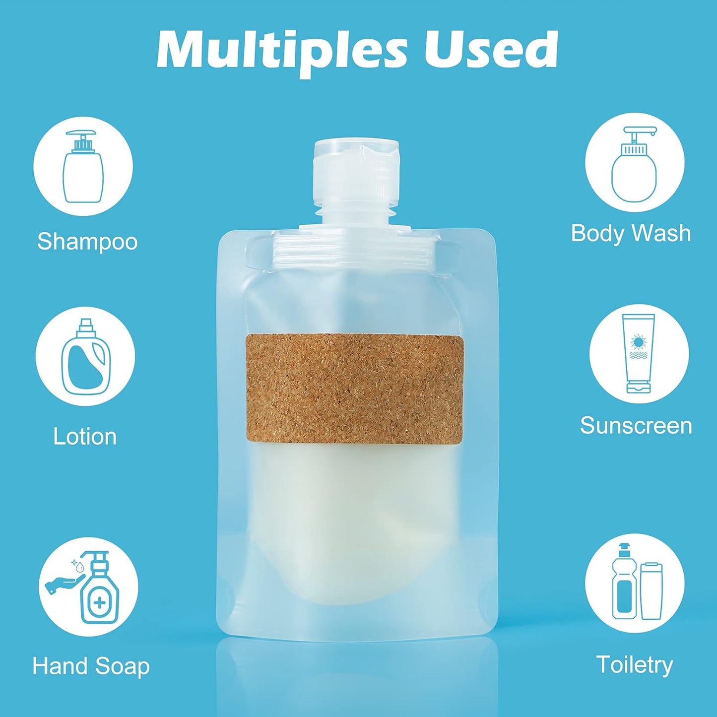 TailaiMei 12 Pieces Travel Pouches for Toiletries, TSA Approved Portable Travel Size, Refillable Stand Up Pouch for Shampoo/Conditioner/Lotion (50ml/1.7oz)